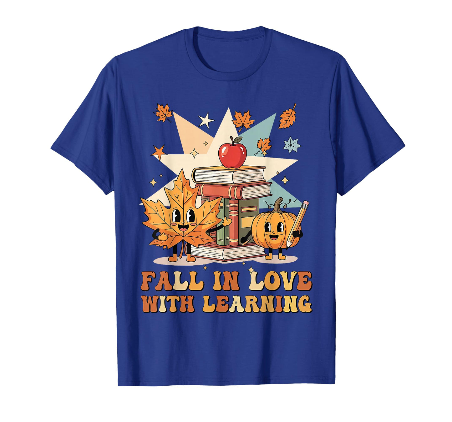 Groovy Fall in Love with Learning Autumn Pumpkin Teacher T-Shirt