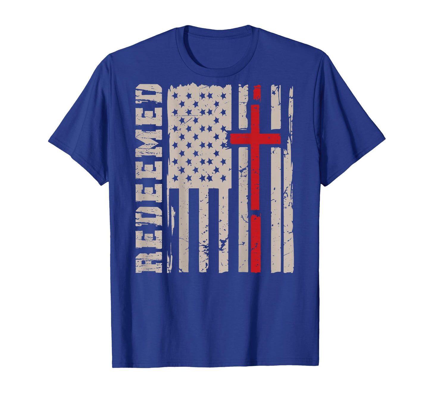 On-Back Redeemed Patriotic Christian Faith USA Flag Cross T-Shirt