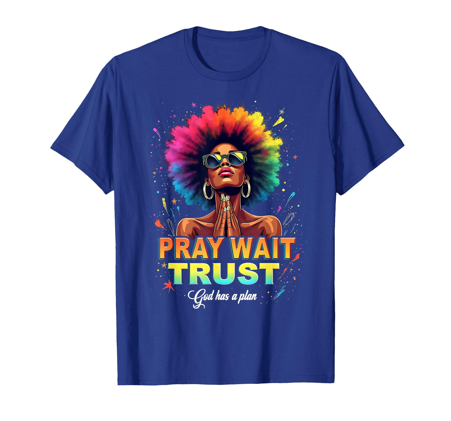 Faith Empowerment Art Afro Woman Pray Wait Trust God T-Shirt