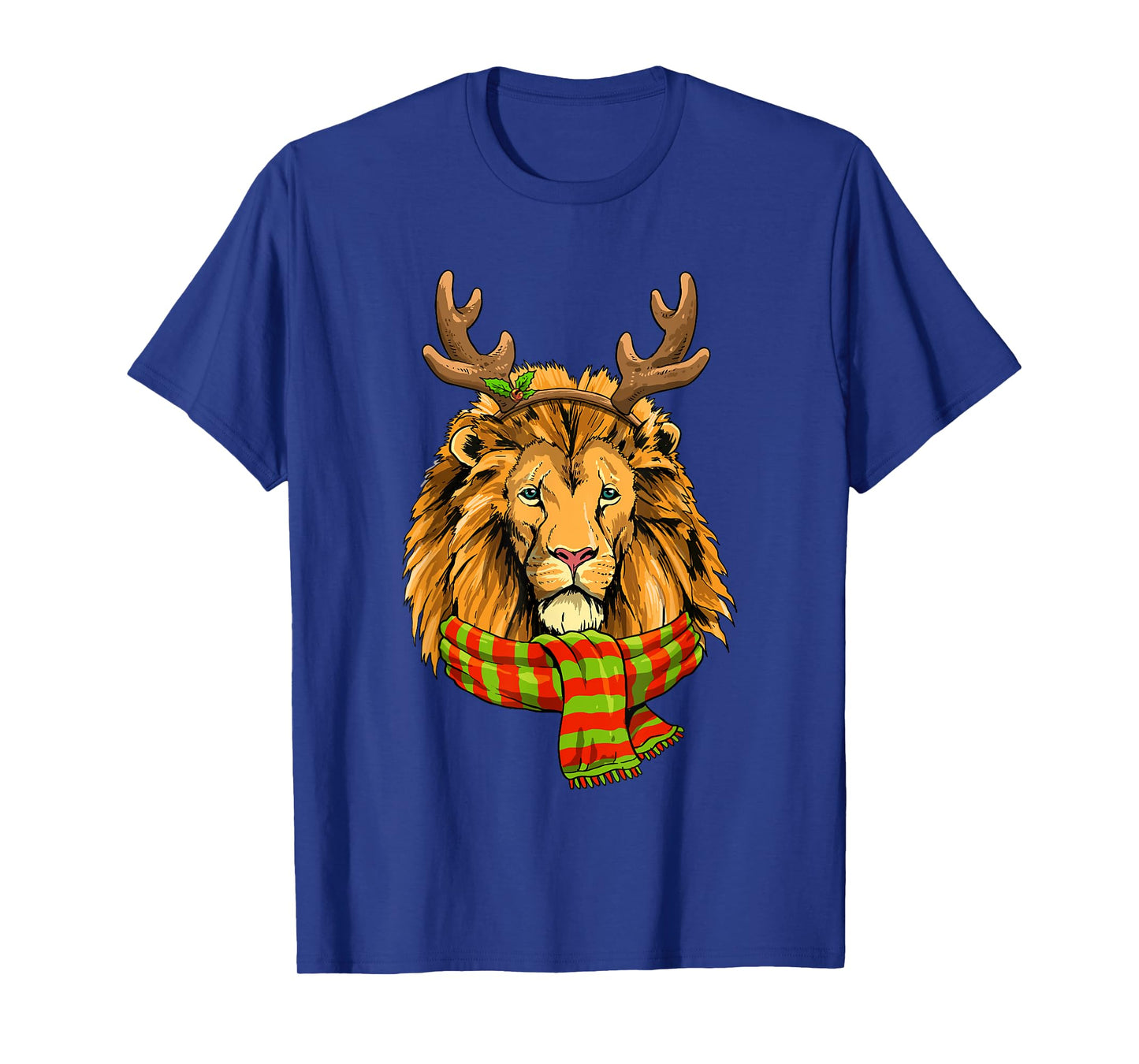 Christmas Lion Head Reindeer Xmas Wildlife Animal Face T-Shirt