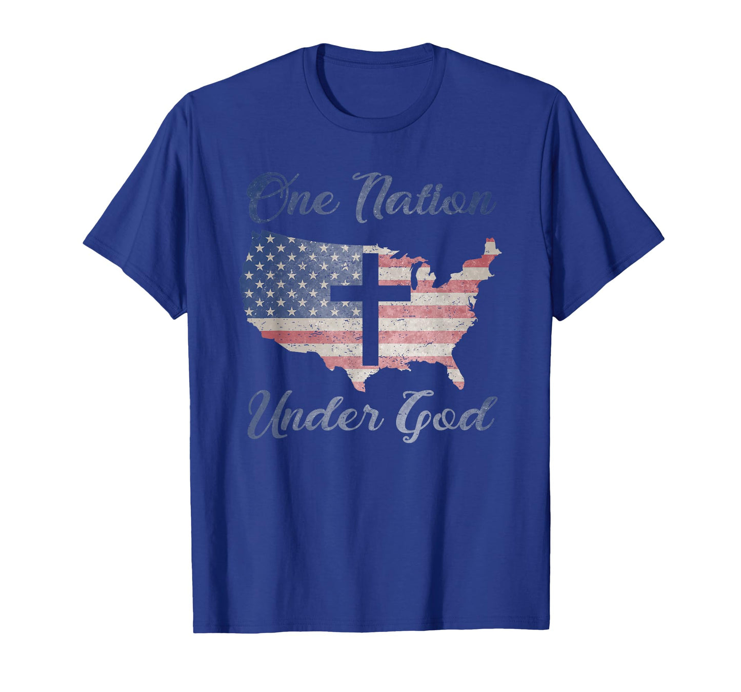 ONE NATION UNDER GOD Christian Cross American Flag USA Map T-Shirt