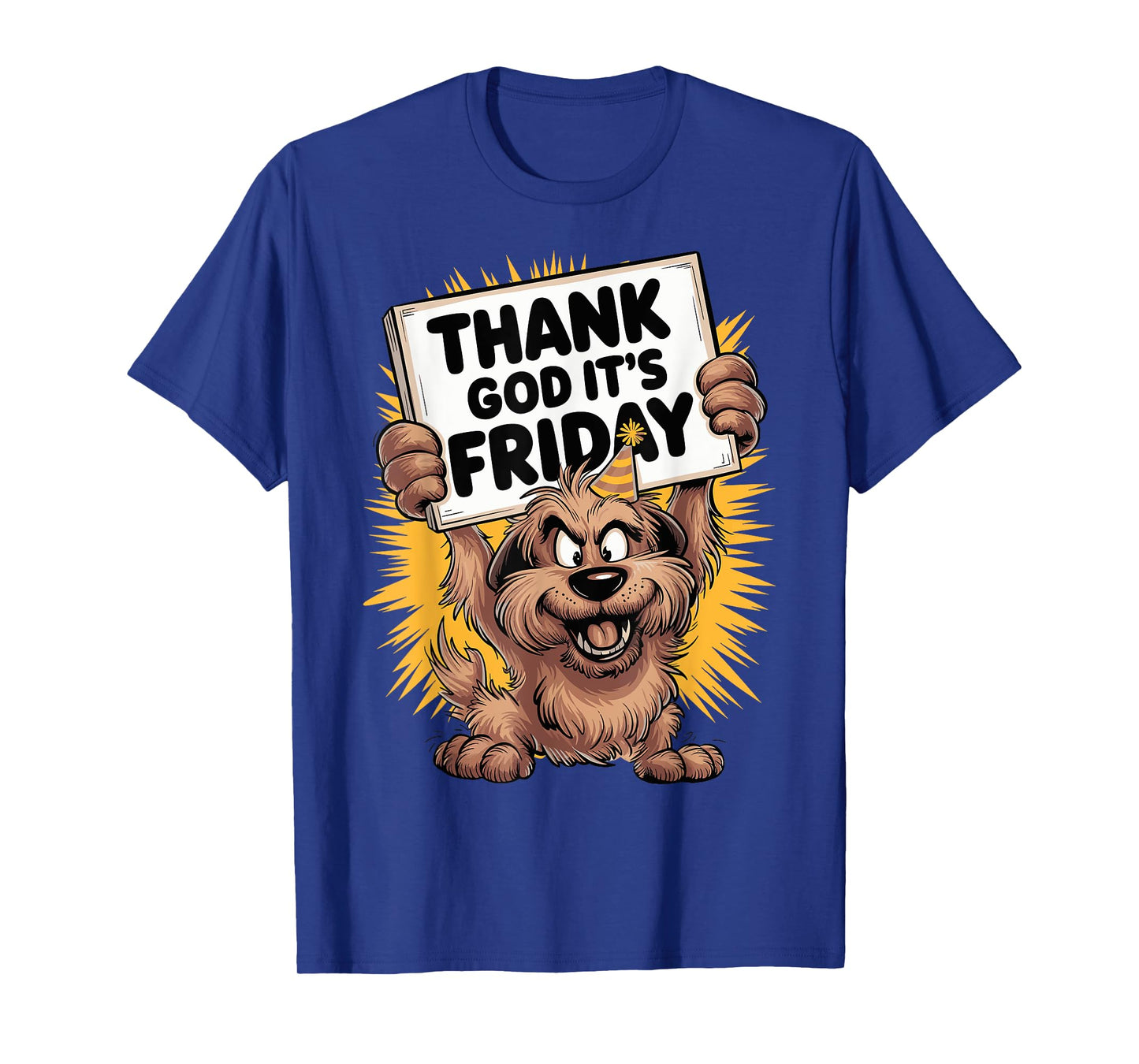 Thank God It's Friday Cheerful Dog Cartoon Design T-Shirt