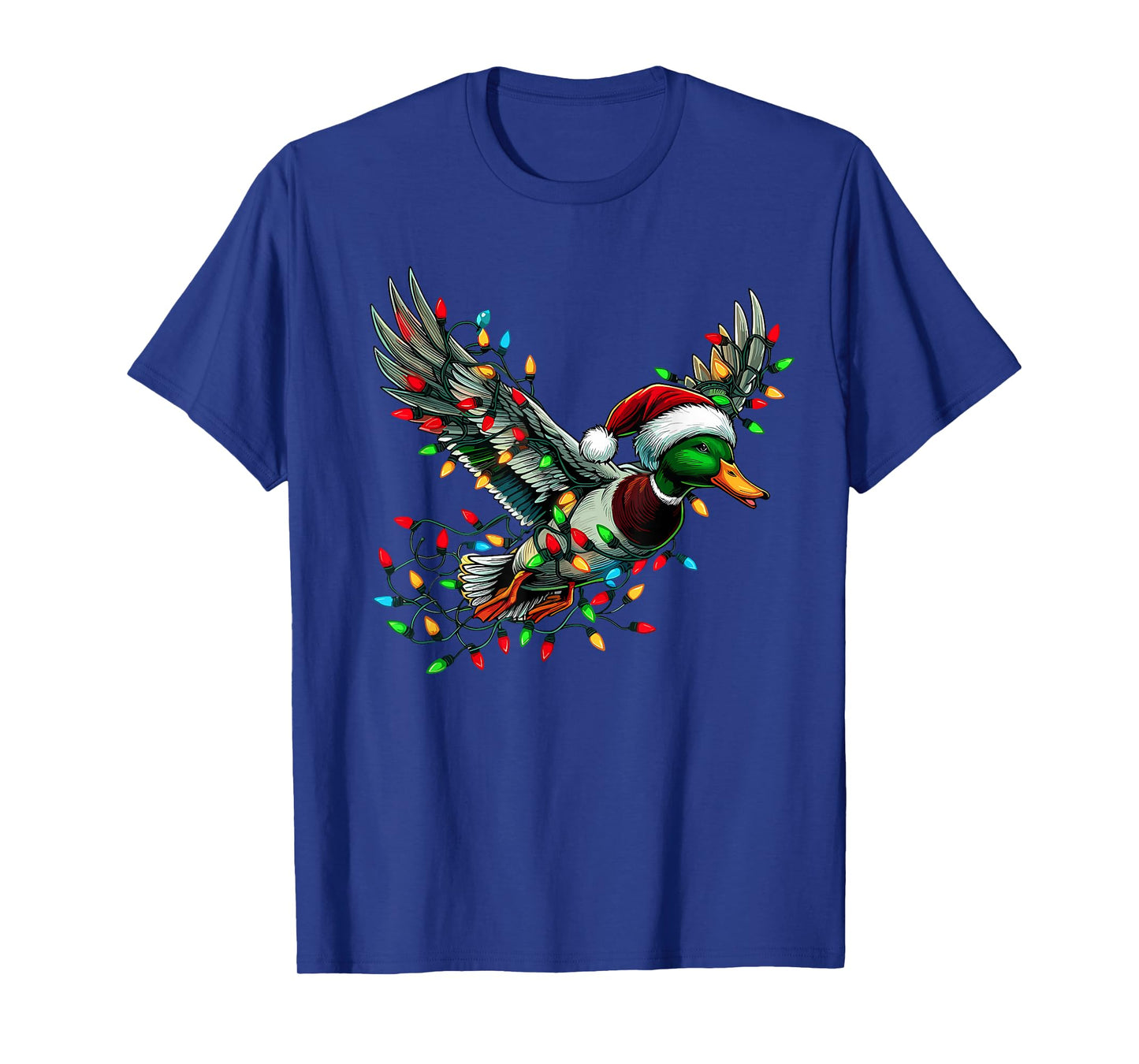 Flying Santa Duck with Christmas Lights Hunting Season T-Shirt