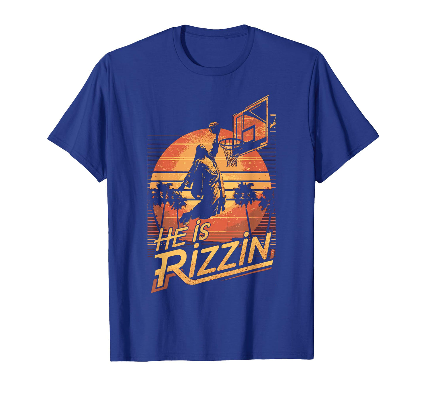 He Is Rizzin Jesus Playing Basketball Funny Retro Christian T-Shirt