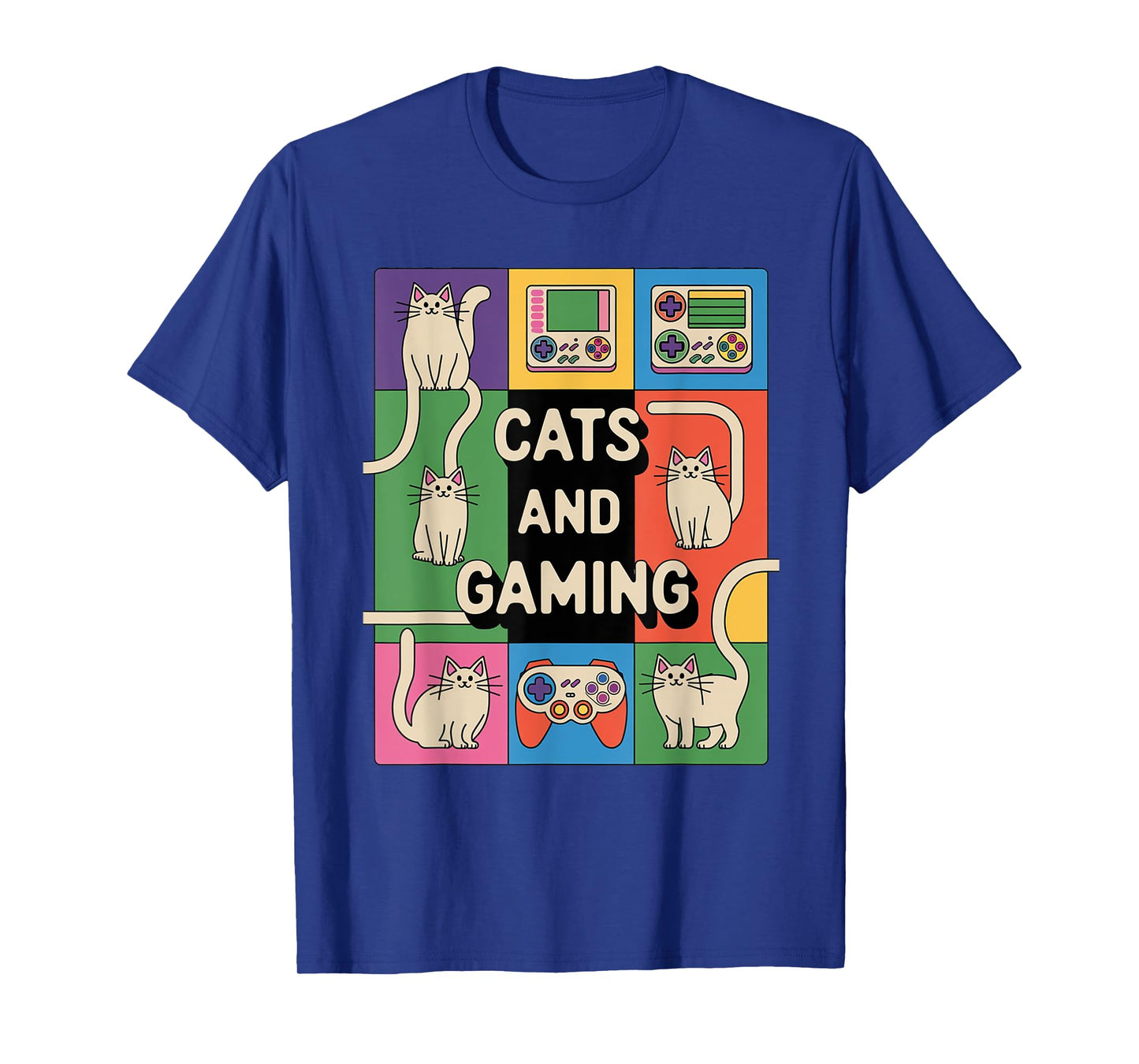 Retro Cats And Gaming Funny Cat Lover and Video Game Player T-Shirt for Men Women Kids