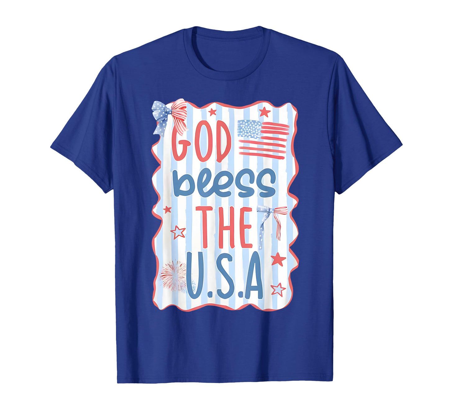 Coquette Bow God Bless The USA American Flag 4th Of July T-Shirt