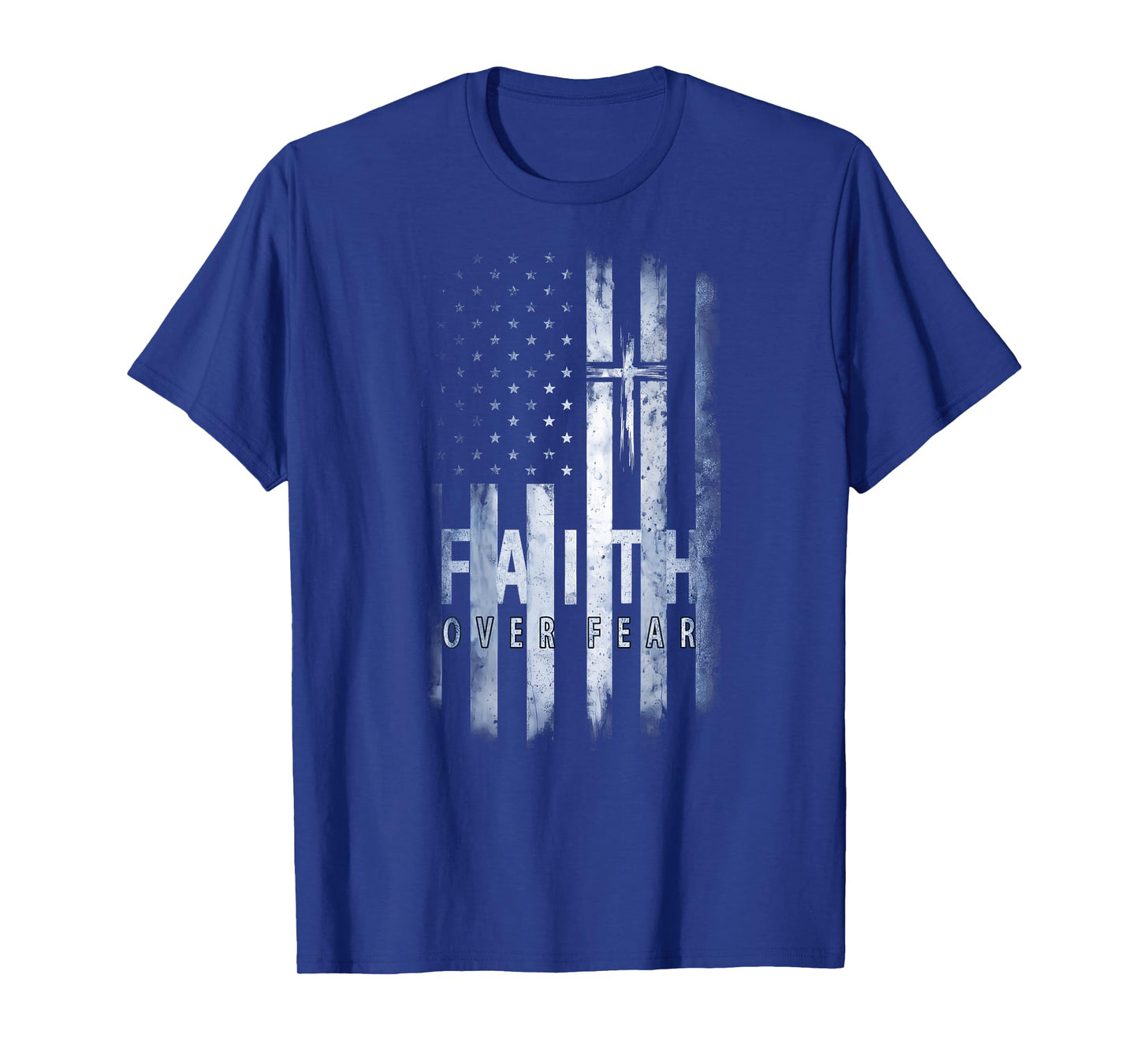 On Back | Patriotic USA American Flag Faith Over Fear Prayer T-Shirt for Women Kids Men
