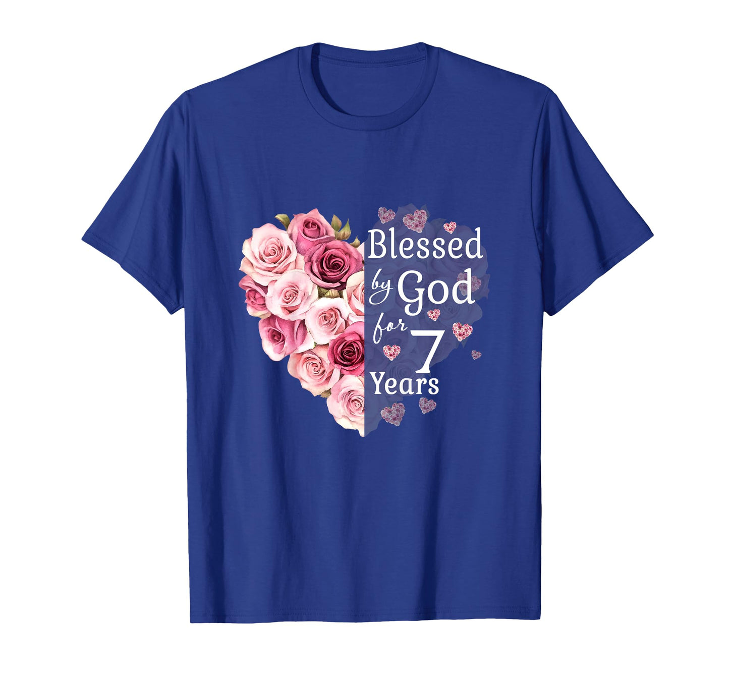 Kids Blessed By God For 7 Years Rose Flower Heart 7th Birthday T-Shirt