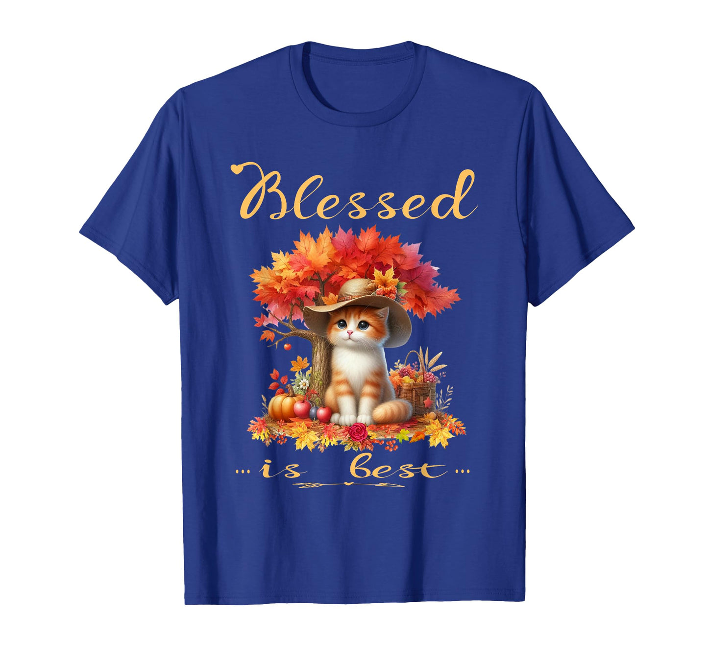 Blessed is Best Fall & Autumn Harvest Cute Vintage Kitty Cat T-Shirt