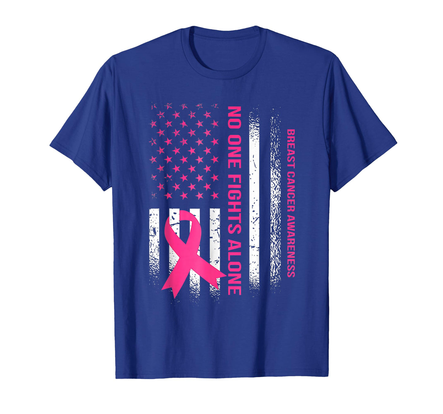 No One Fights Breast Cancer Alone American Flag Pink Ribbon T-Shirt