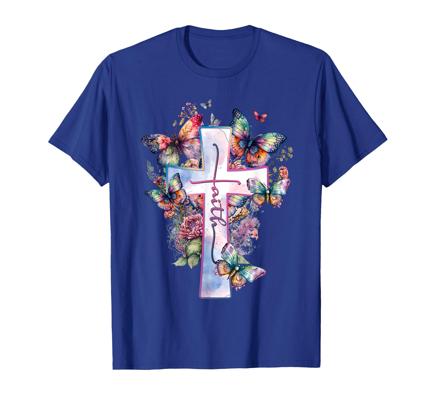 Faith-Cross Floral Butterflies Christ Flowers Religious T-Shirt