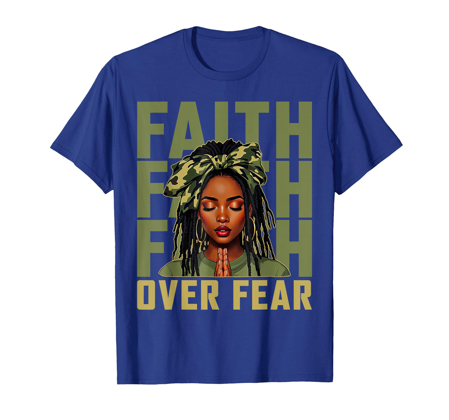 Faith Over Fear Christian Camo African American Afro Women T-Shirt