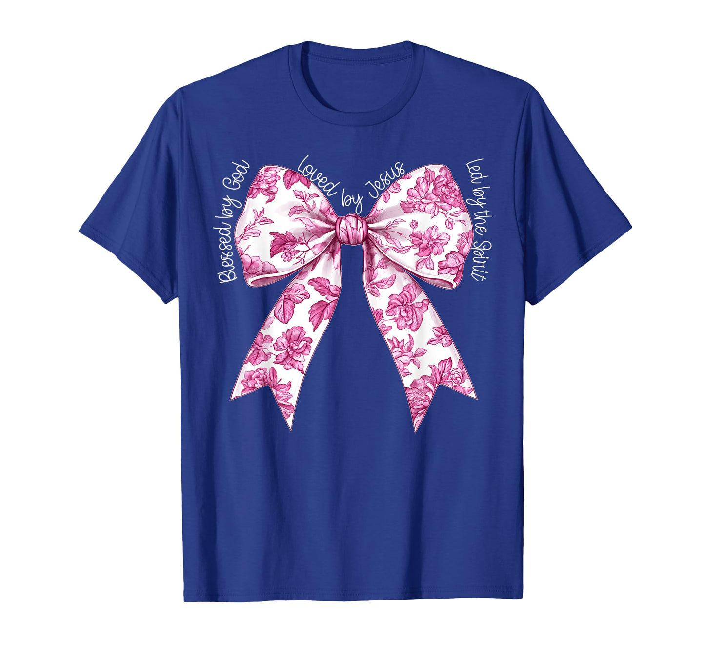 Blessed By God Loved By Jesus Pink Toile Coquette Bow T-Shirt