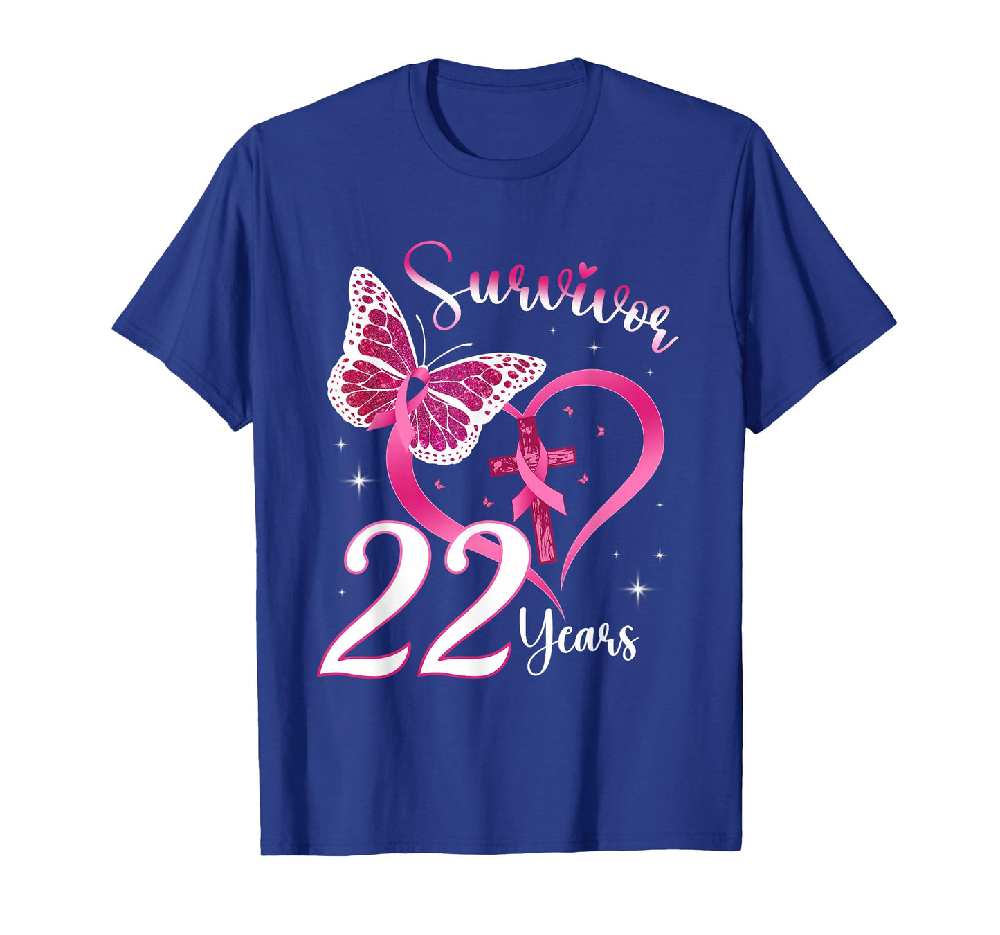 Breast Cancer Survivor Pink Ribbon Butterfly 22 Years Gift T-Shirt