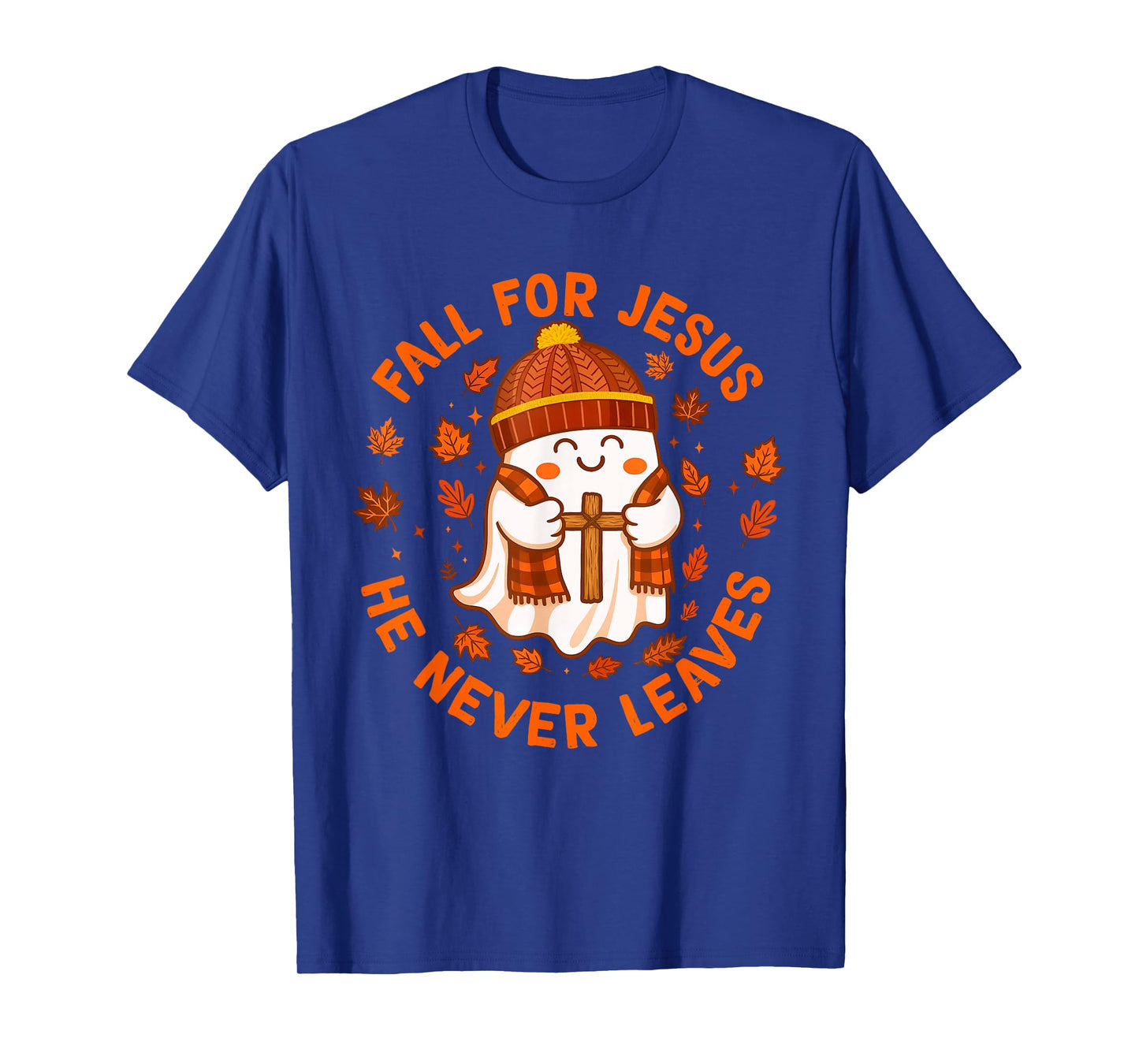 Fall for Jesus He Never Leaves Christian Ghost Halloween T-Shirt