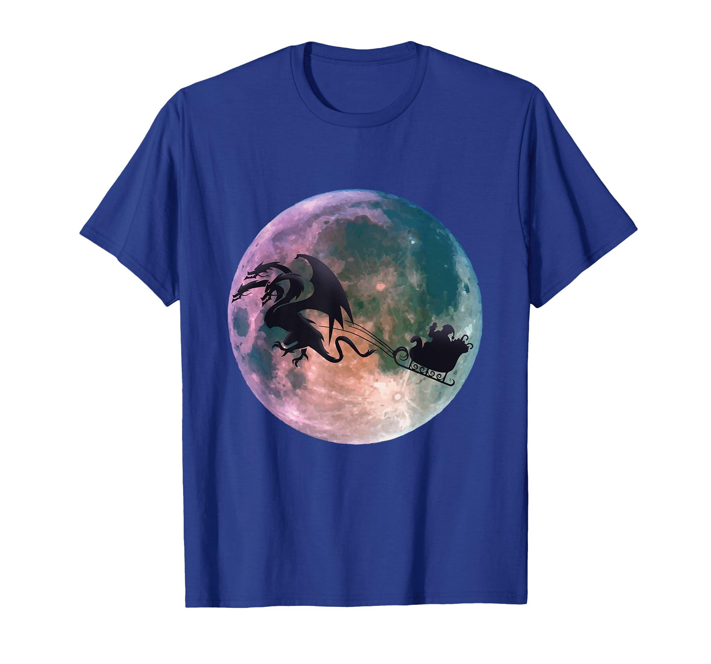 Christmas Santa Claus Flying Past the Moon With Dragon Gift T-Shirt
