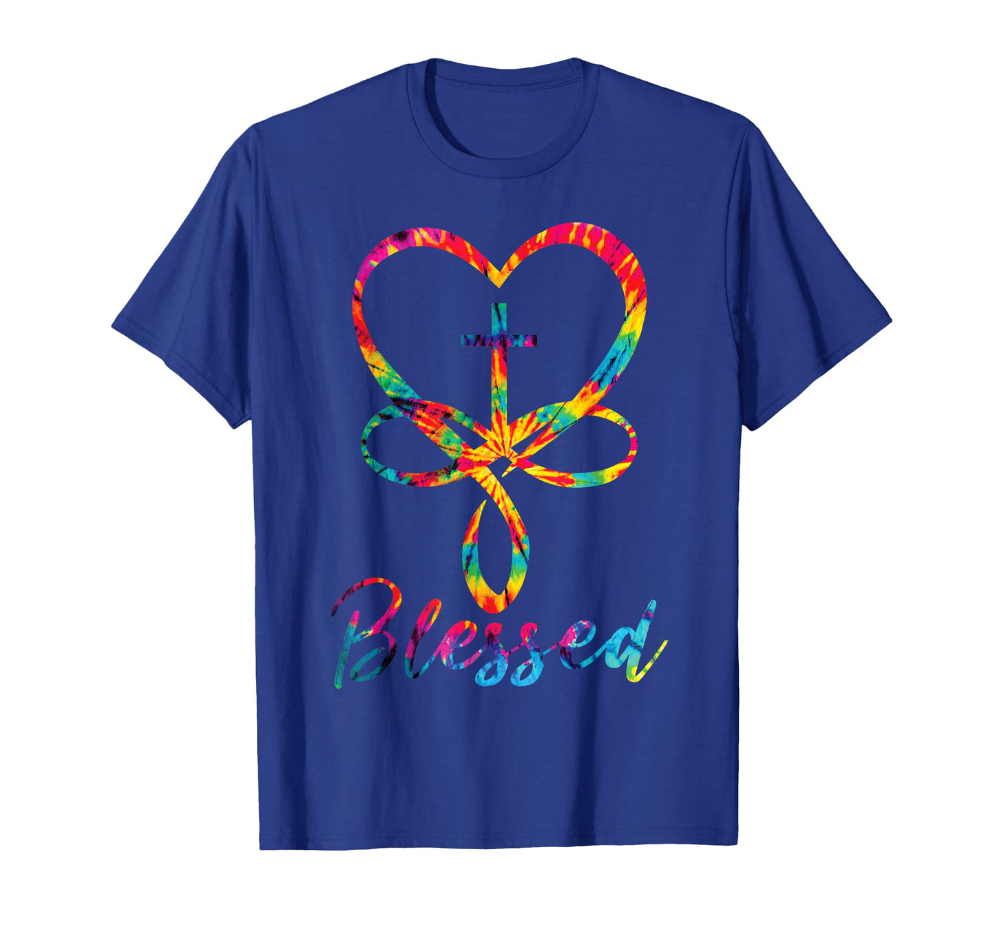 Blessed Tie Dye Christian Heart Jesus Cross Christian Cute T-Shirt