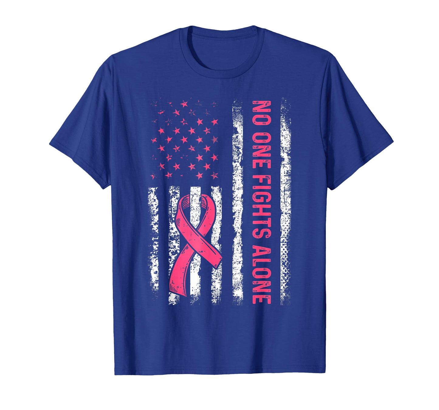 No One Fights Breast Cancer Alone American Flag Pink Ribbon T-Shirt