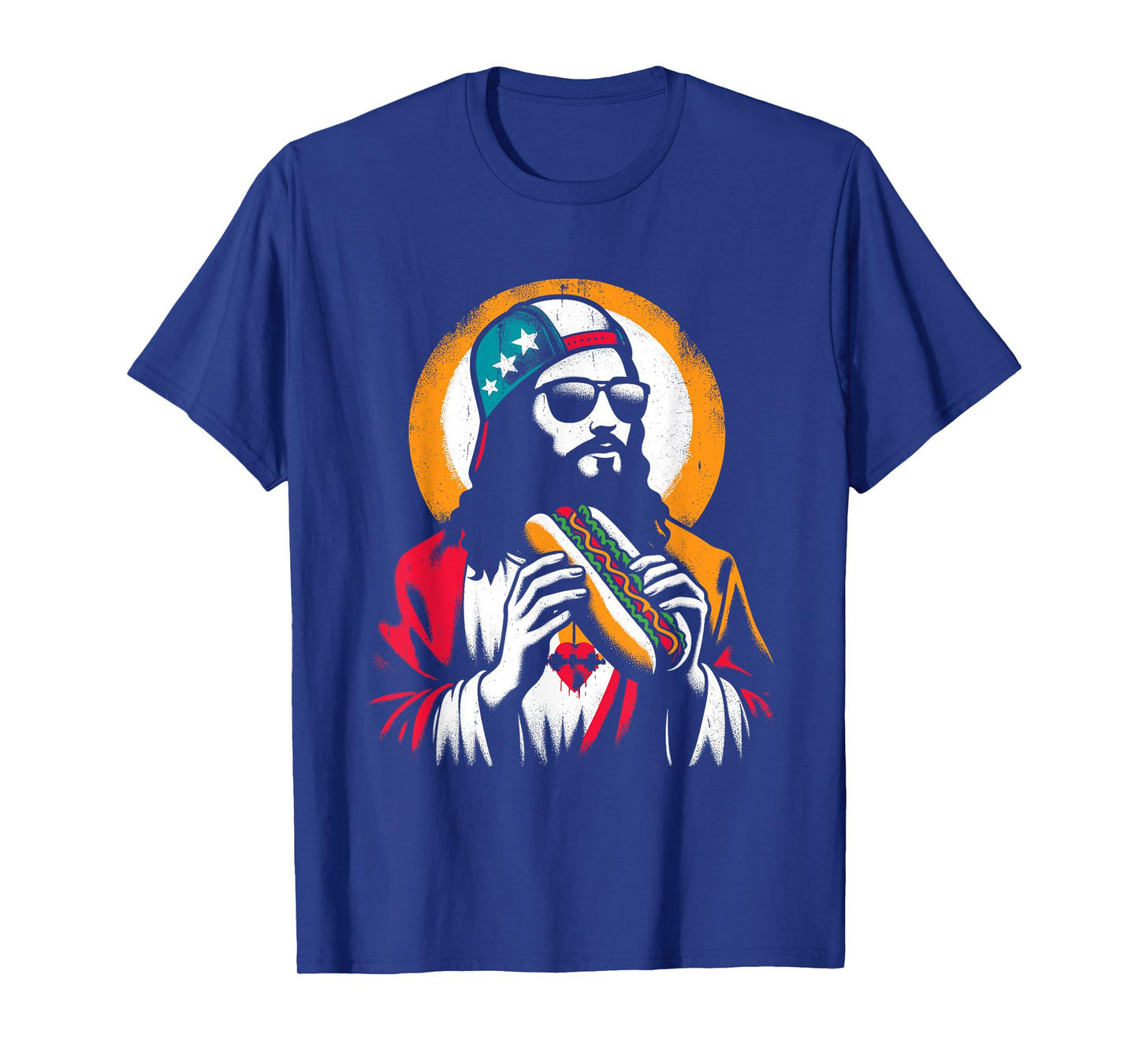 Jesus Eating Hot Dog - Funny Christian Religious Hot Dogs T-Shirt for Men Women Girls Kids