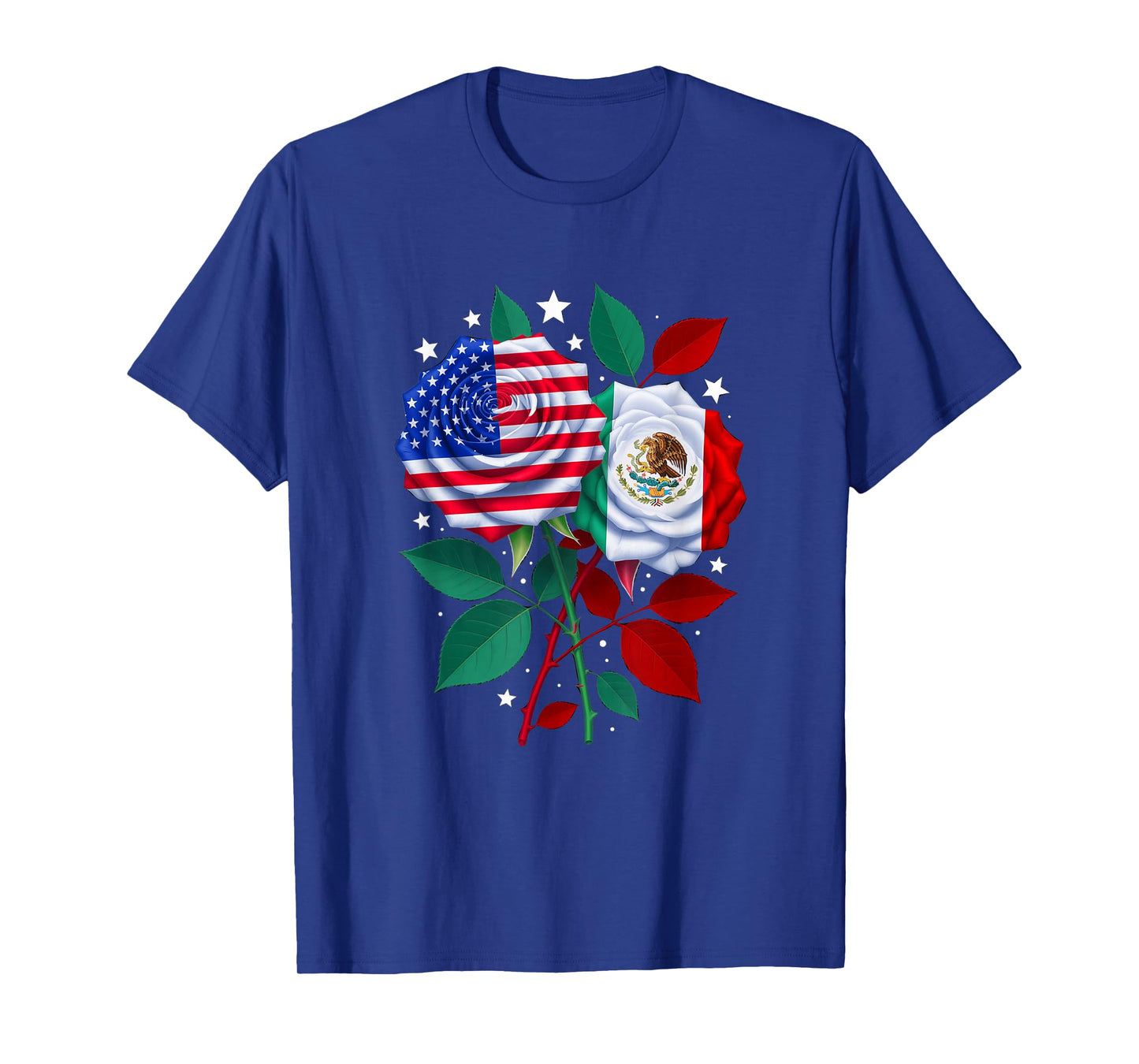 Mexico USA Flag Mexican Flag American Rose Flower T-Shirt