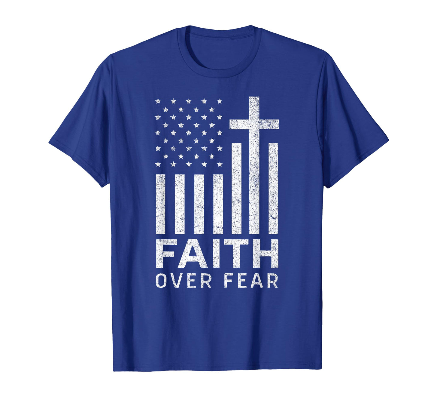Faith Over Fear Cross Patriotic American Flag Christian Tee T-Shirt
