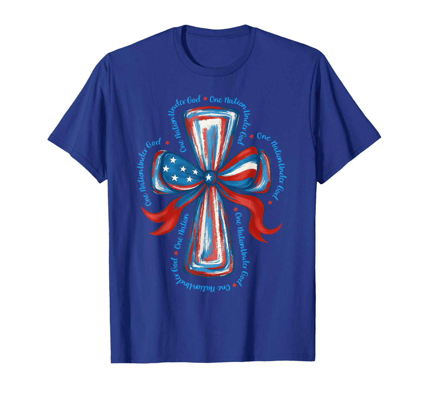One Nation Under God USA Flag Cross Coquette Bow 4th Of July T-Shirt