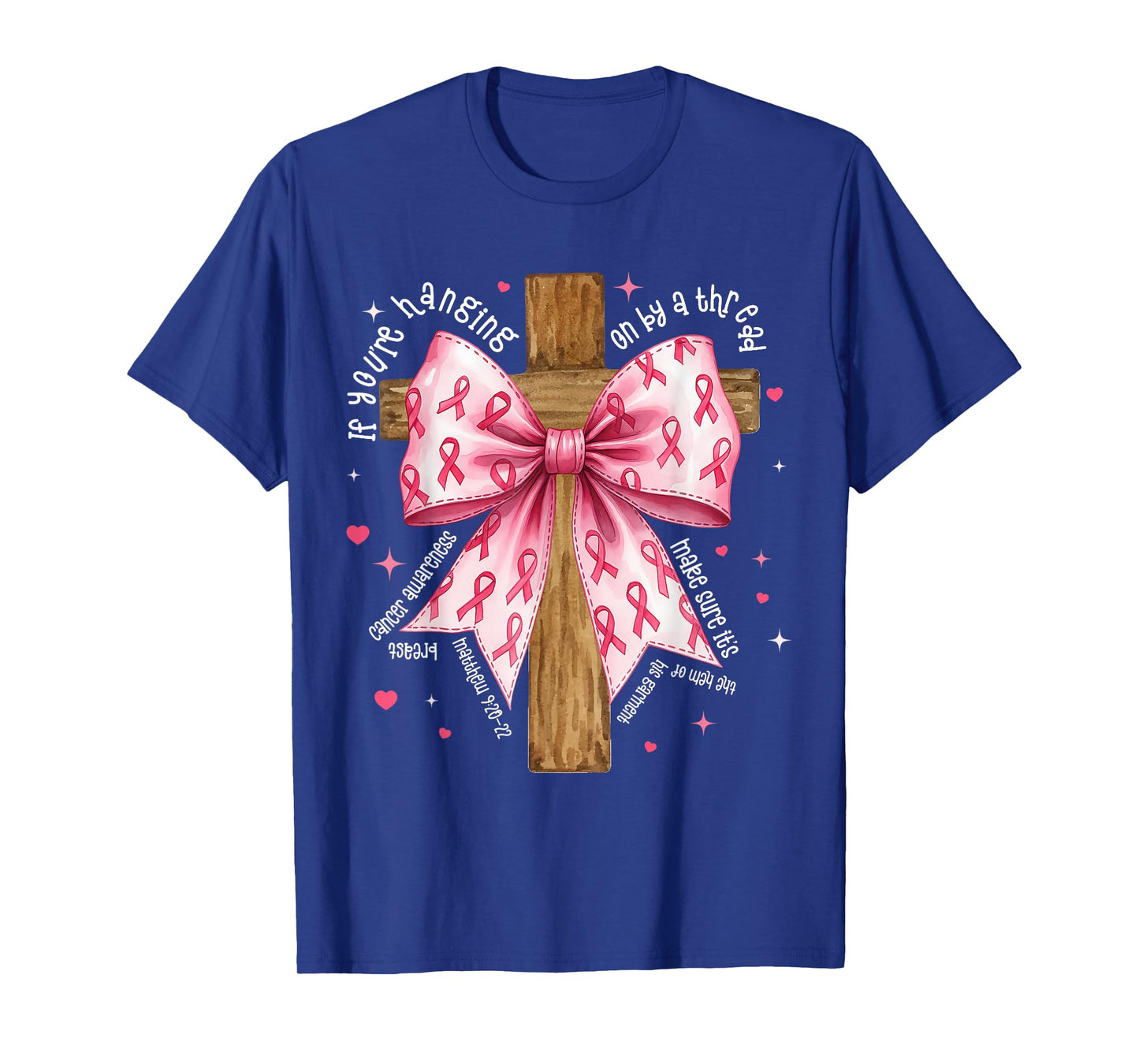 Hanging On by A Thread Cross Pink Ribbon Awareness Gift T-Shirt
