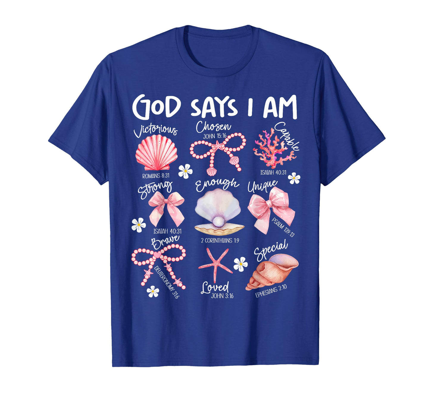 God Says I Am Christian Women Girls Kids Starfish Seashell T-Shirt