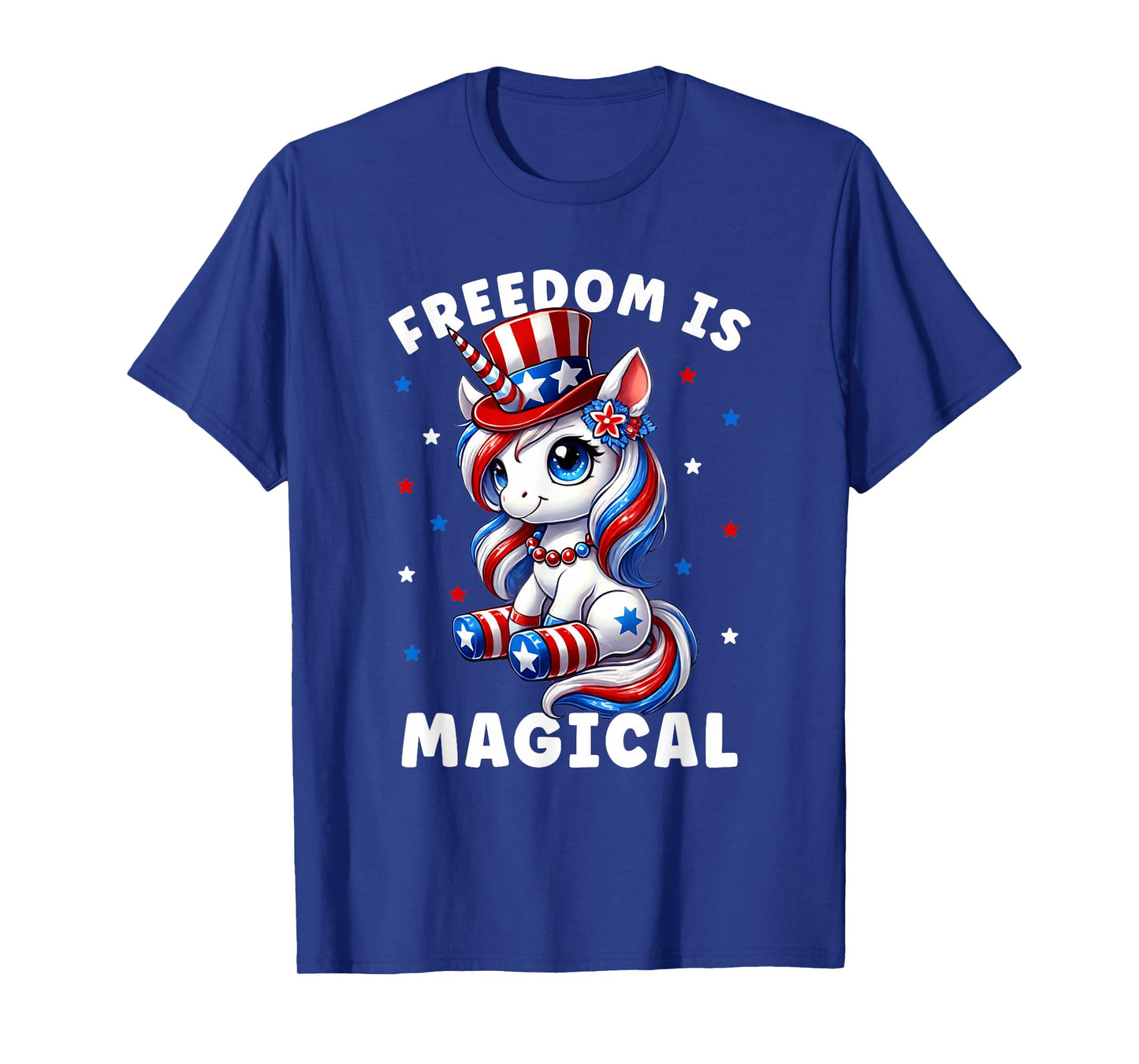 4th of July Freedom is Magical Unicorn Girls Women Patriotic T-Shirt