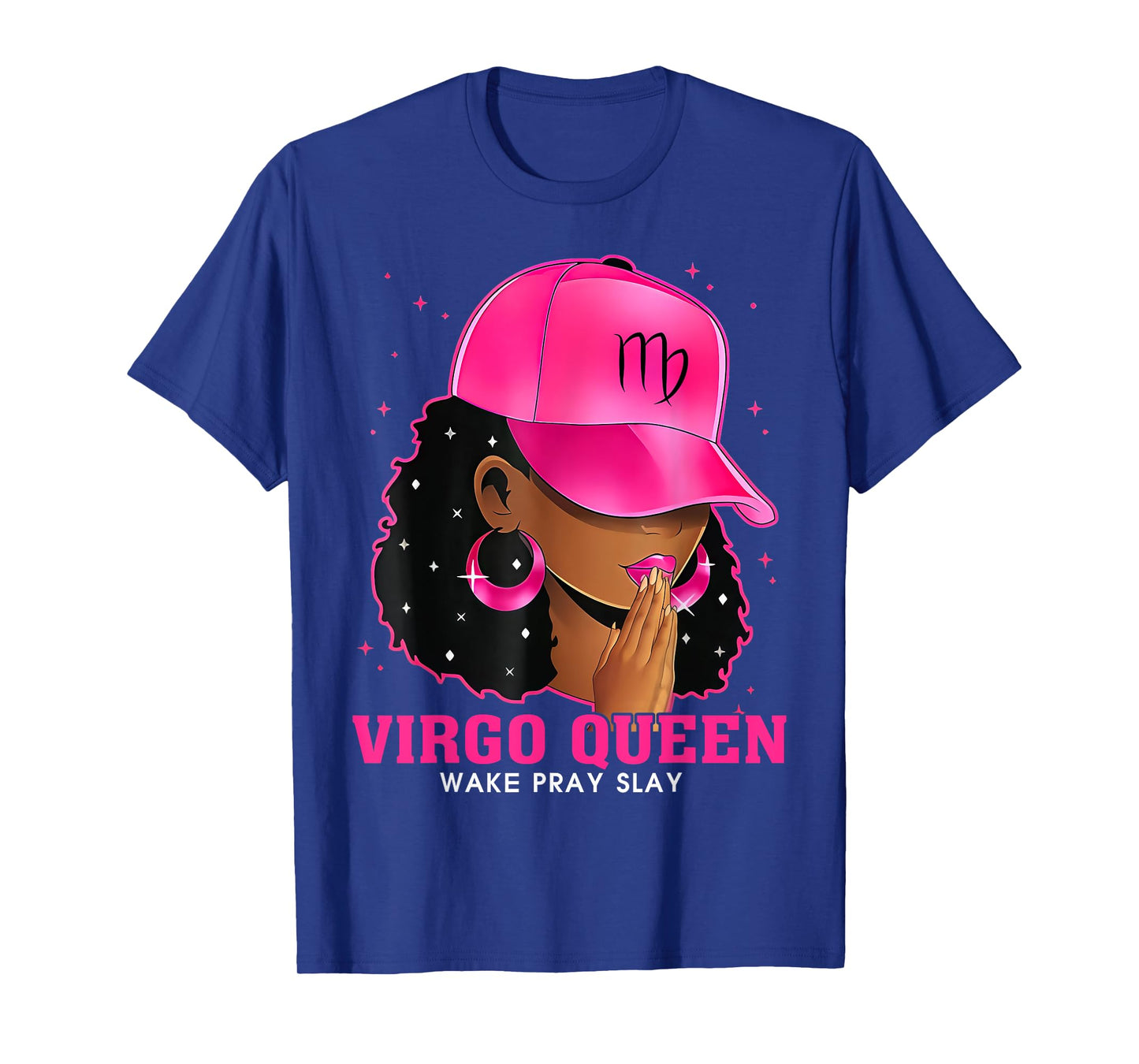 Pink Virgo Queen Black Girl Woman Cap Zodiac Sign Birthday T-Shirt