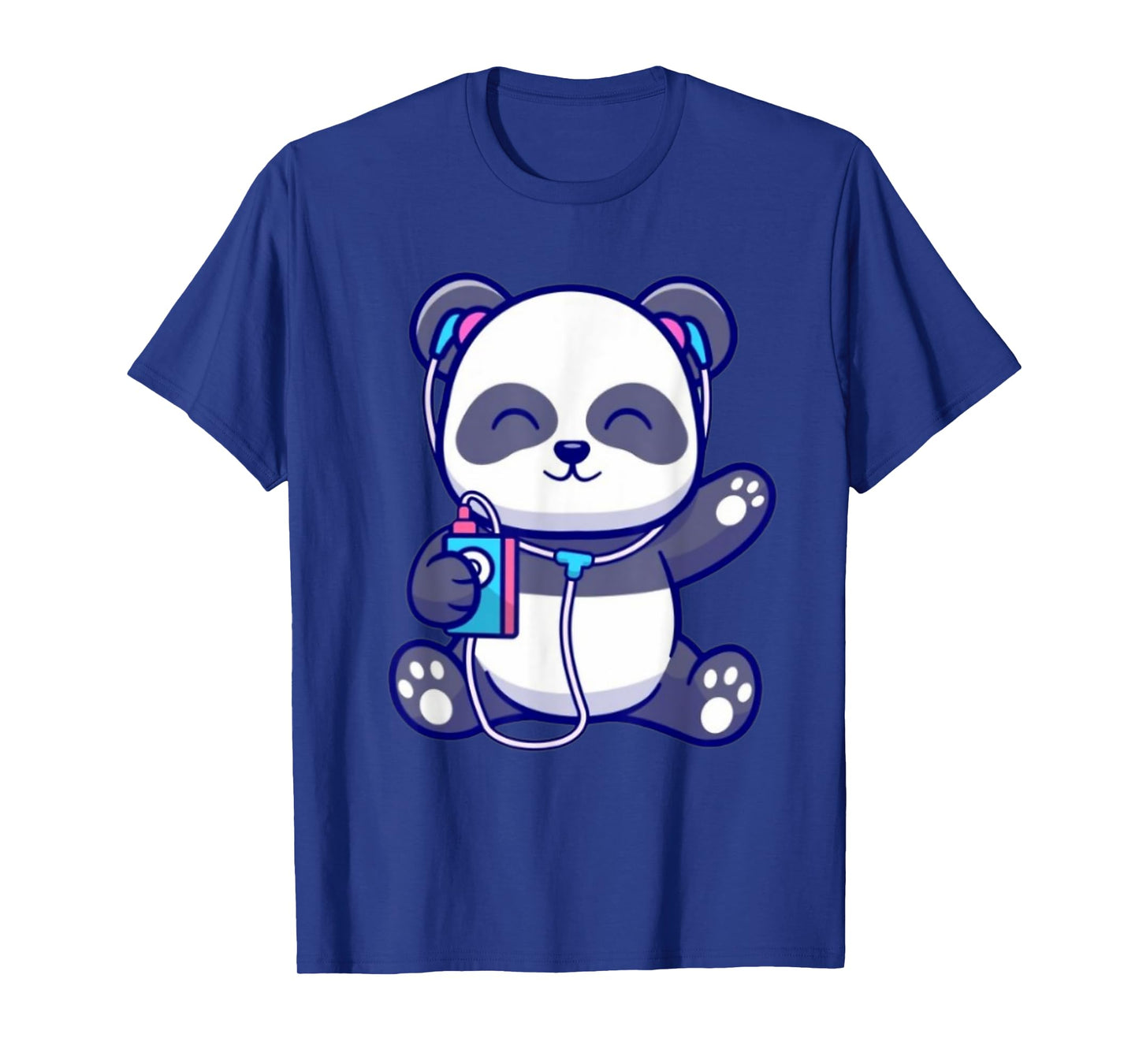 Cute Panda Listening Music With Earphone Funny Kids Boy Girl T-Shirt