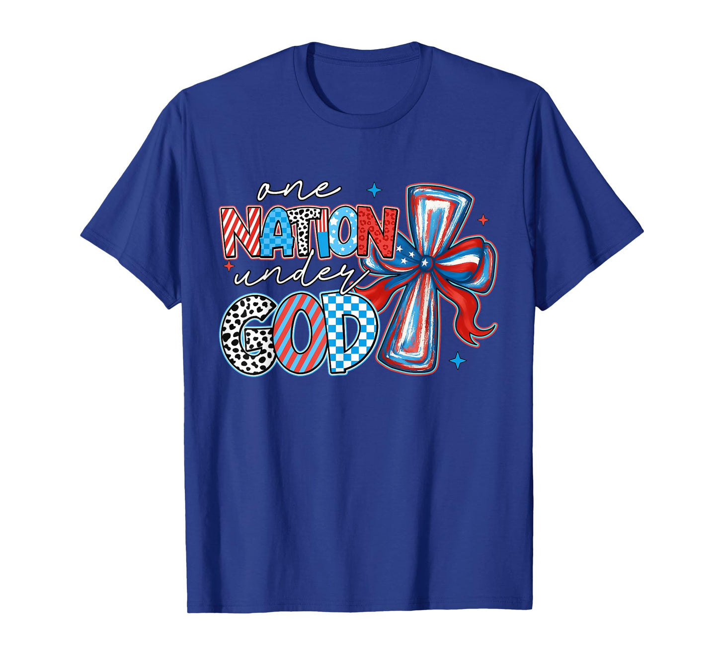 One Nation Under God USA Flag Cross Coquette Bow 4th Of July T-Shirt