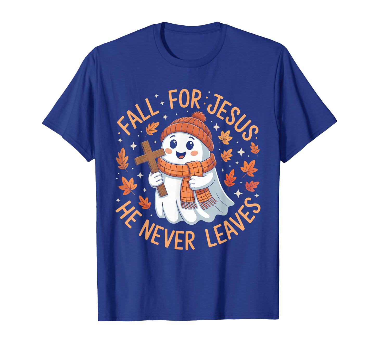 Fall for Jesus He Never Leave Cute Ghost Retro Halloween T-Shirt