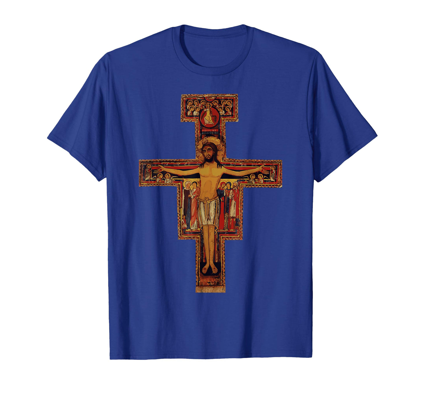 Happy Catholics Catholic Francis of Assisi San Damiano Cross T-Shirt - Black, Unisex Adult, Short Sleeve, Modern Religious Style, Casual, Size Small
