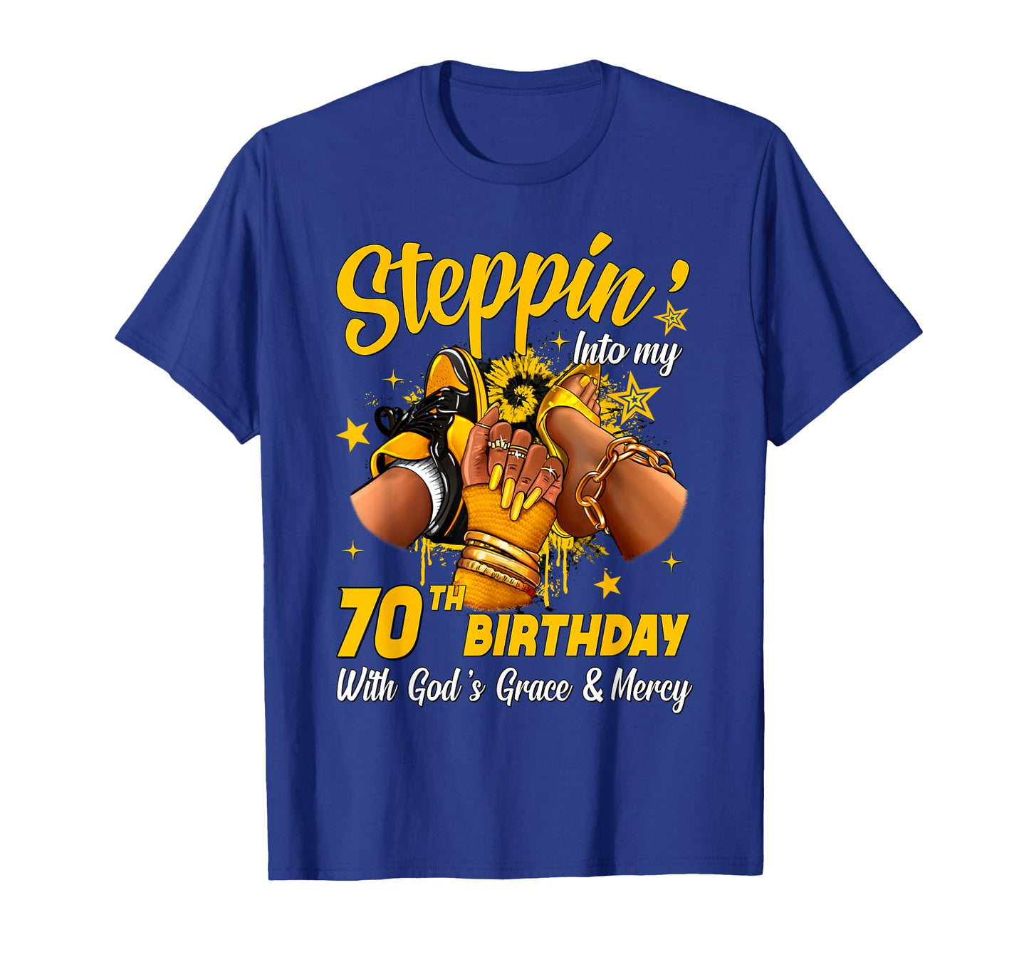 Stepping Into My 70th Birthday Black Woman Sneaker Heel T-Shirt
