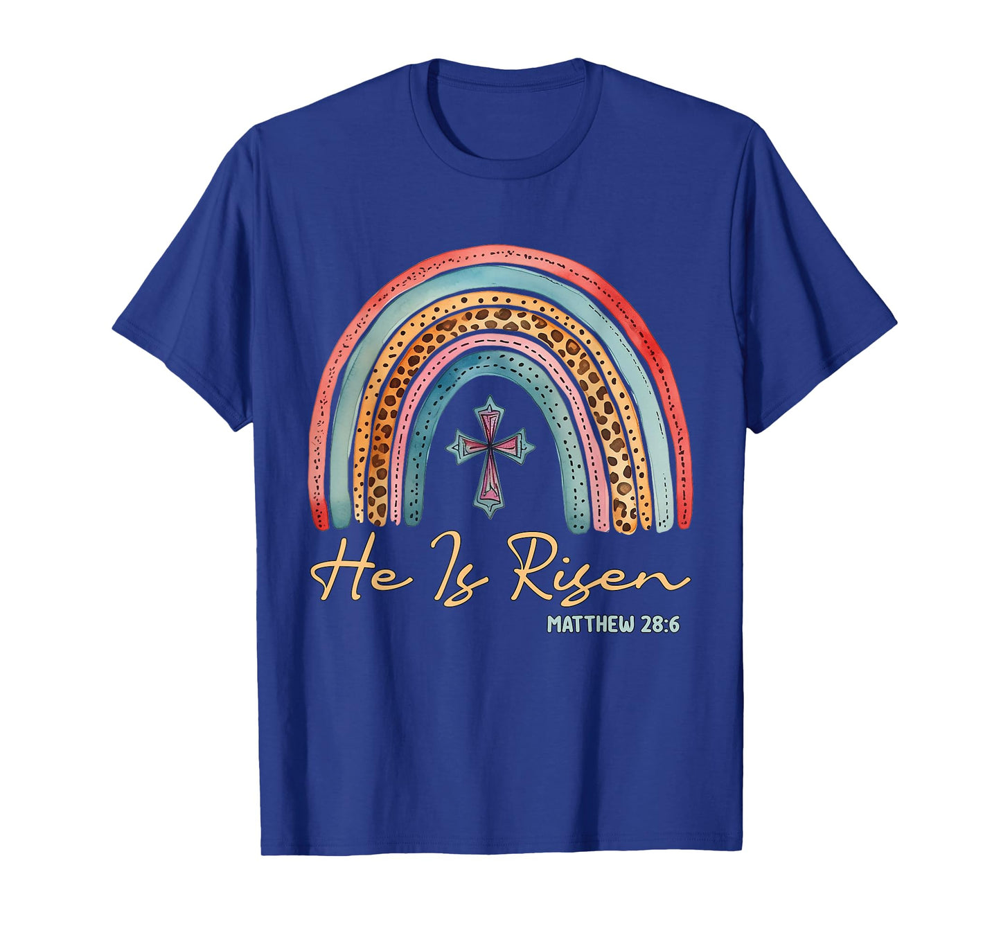 He Is Risen Easter Jesus Christian Cross Rainbow Teens Kids T-Shirt