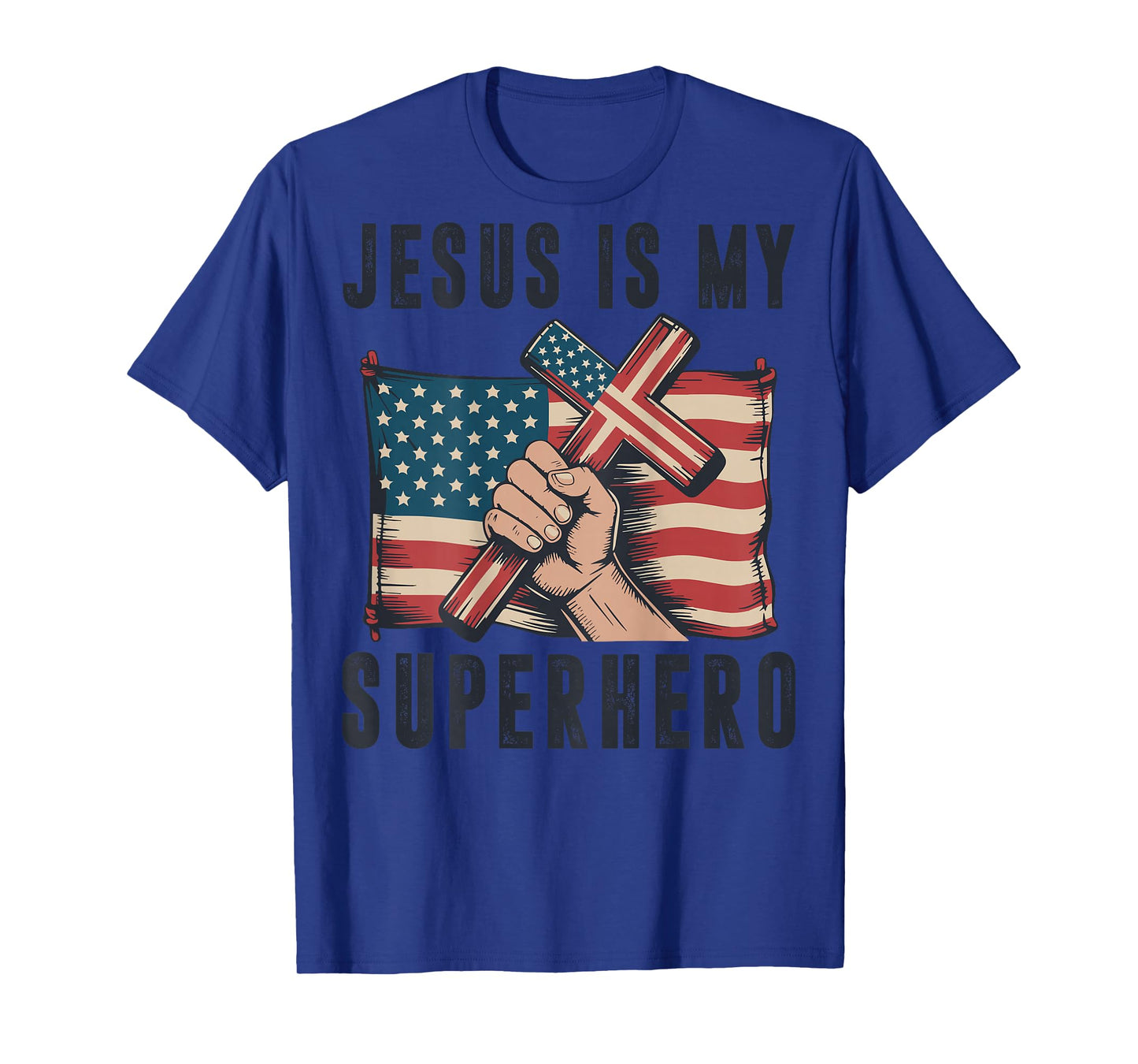 Jesus My Superhero Christian Patriotic Cross American Flag T-Shirt