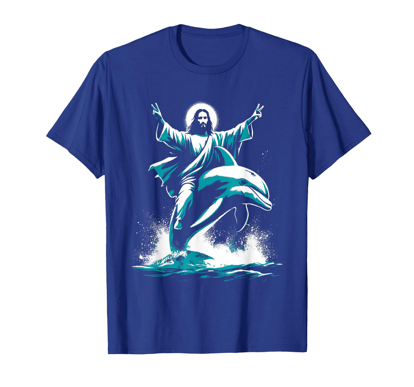 Jesus Riding A Dolphin - Funny Christian Religious Dolphin T-Shirt