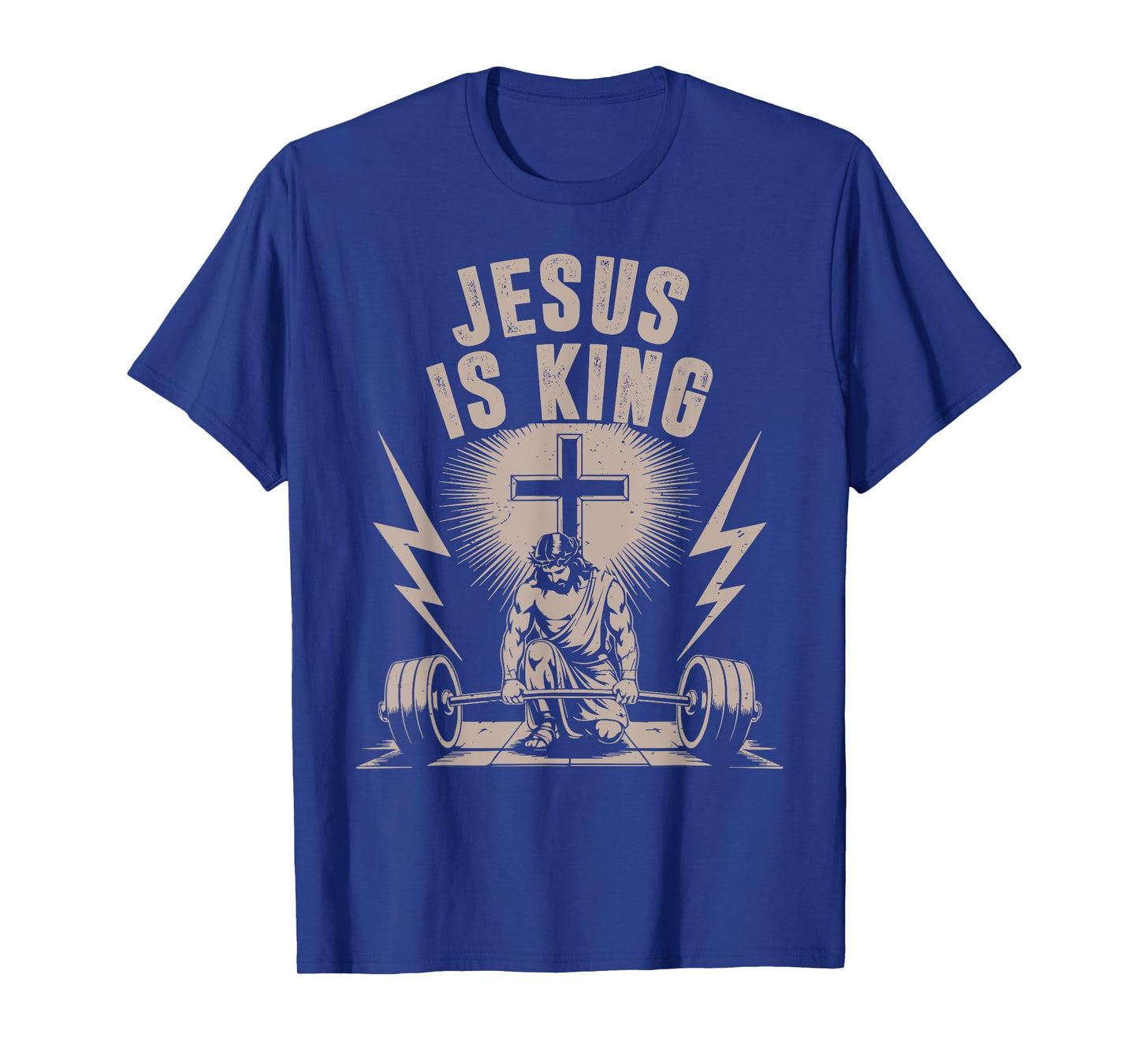 Jesus is King Barbell Cross Funny Christian Workout Gym Men T-Shirt