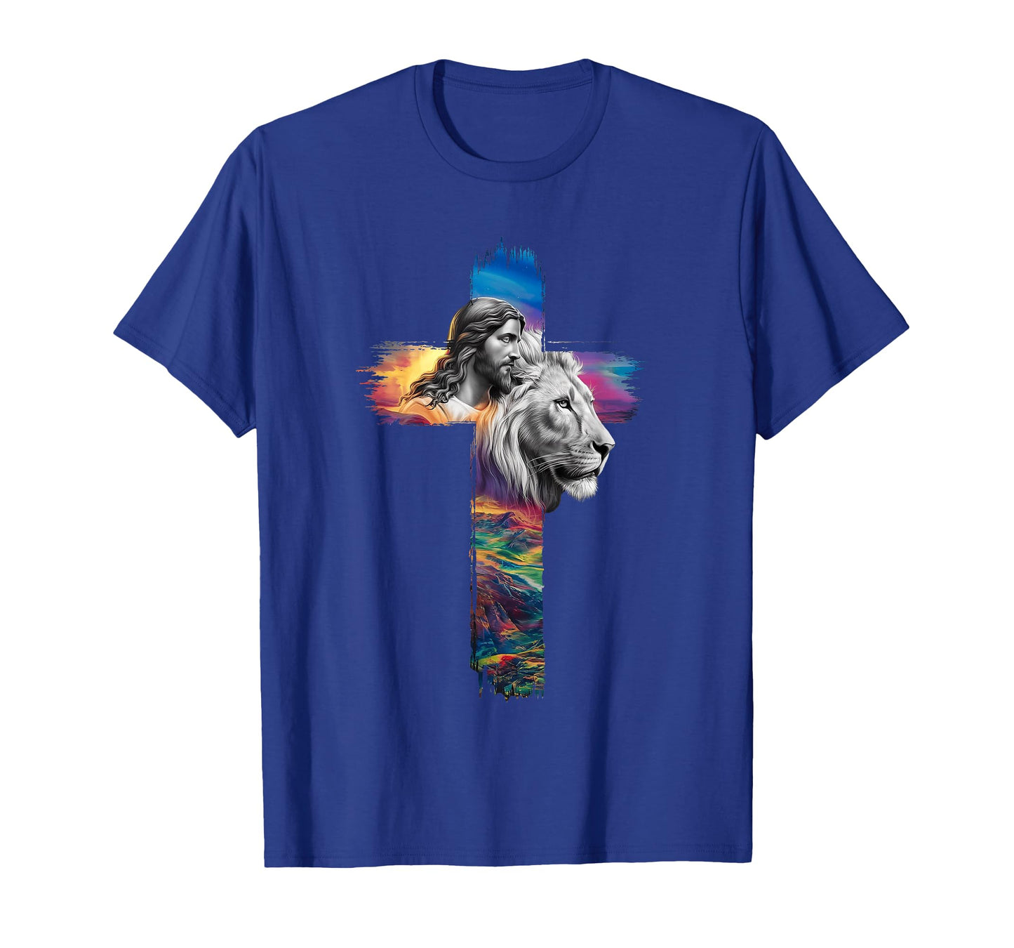 Inspirational Christian Cross Graphic Jesus Lion of Judah T-Shirt