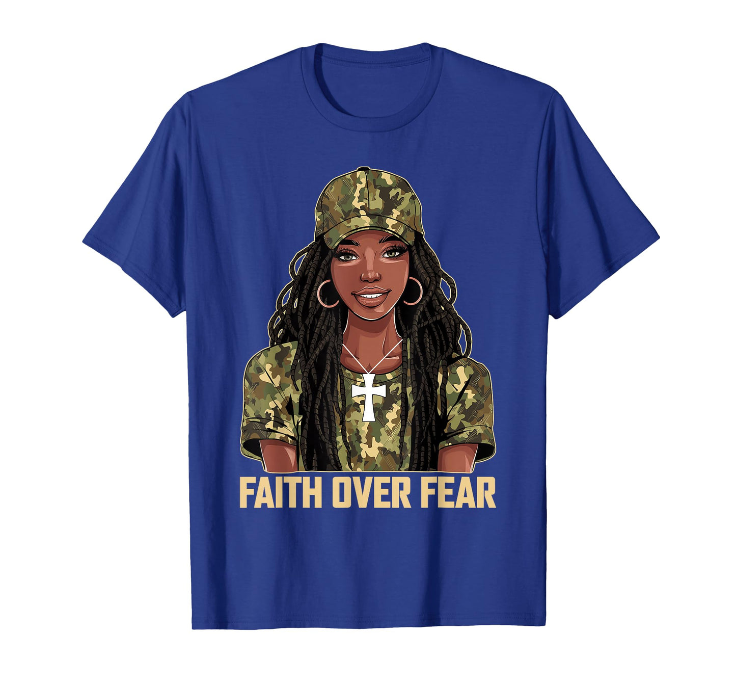 Faith Over Fear Christian Camo African American Afro Women T-Shirt