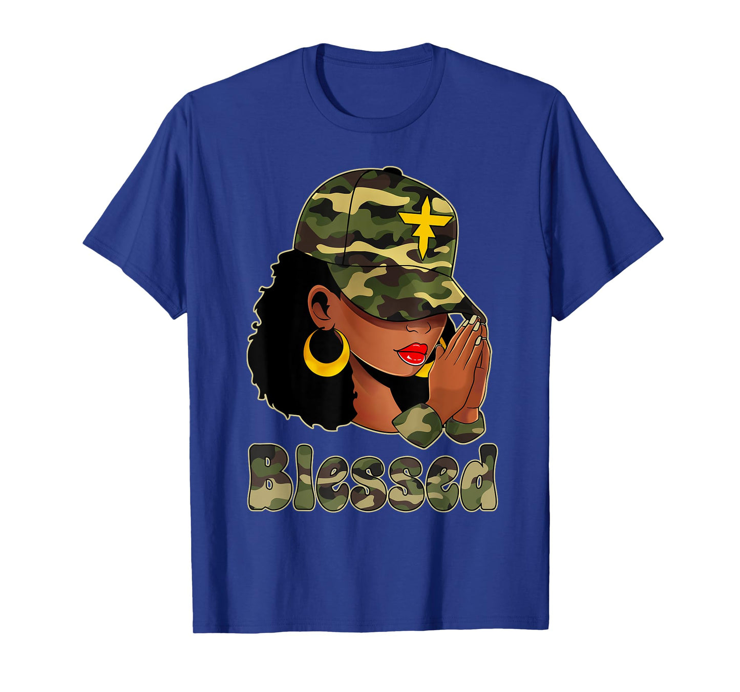 Afro Black Women Camo Melanin Queen Cap Hat Blessed T-Shirt