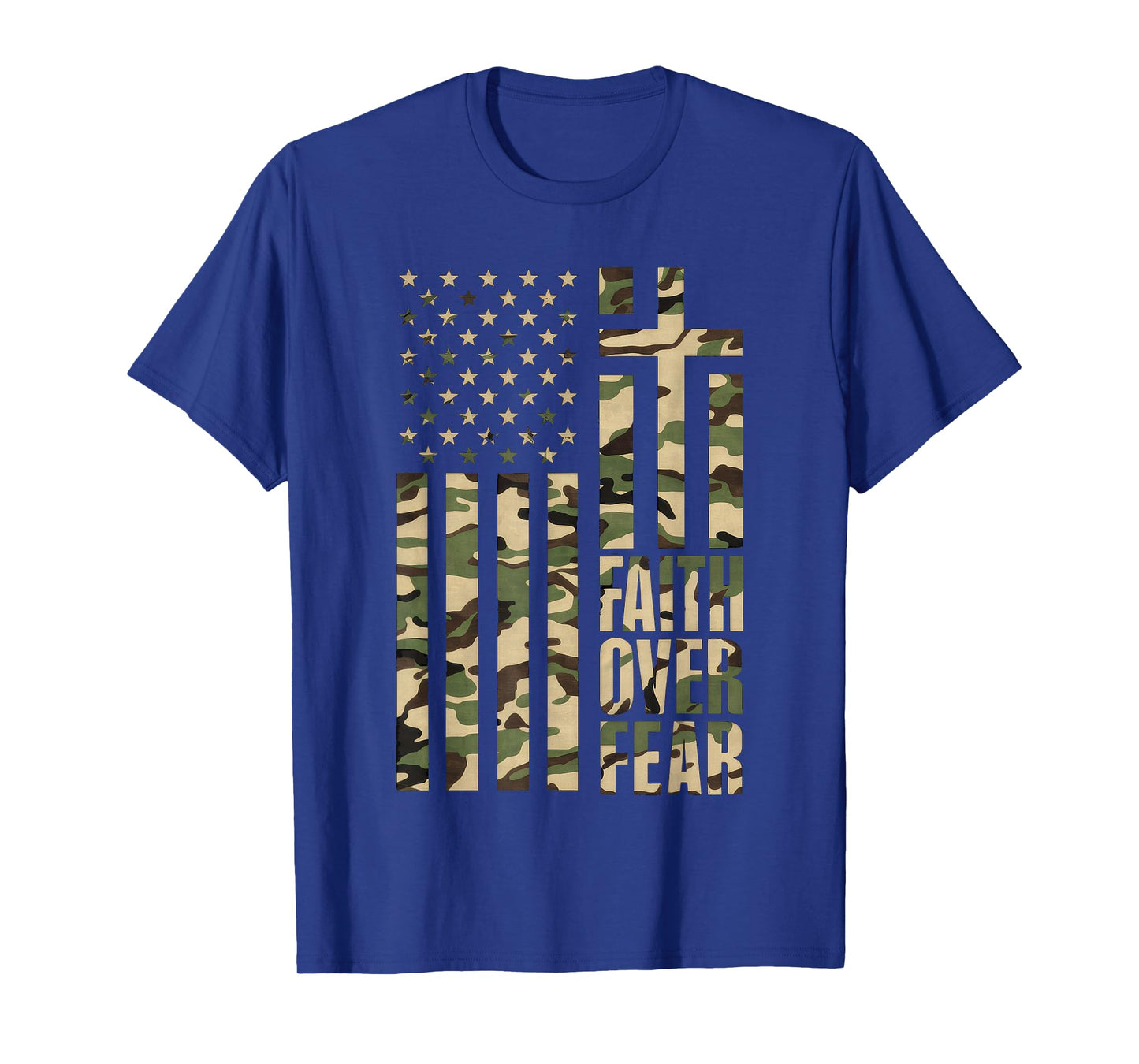 Christian USA Flag Cross Back Print Faith Over Fear Top T-Shirt