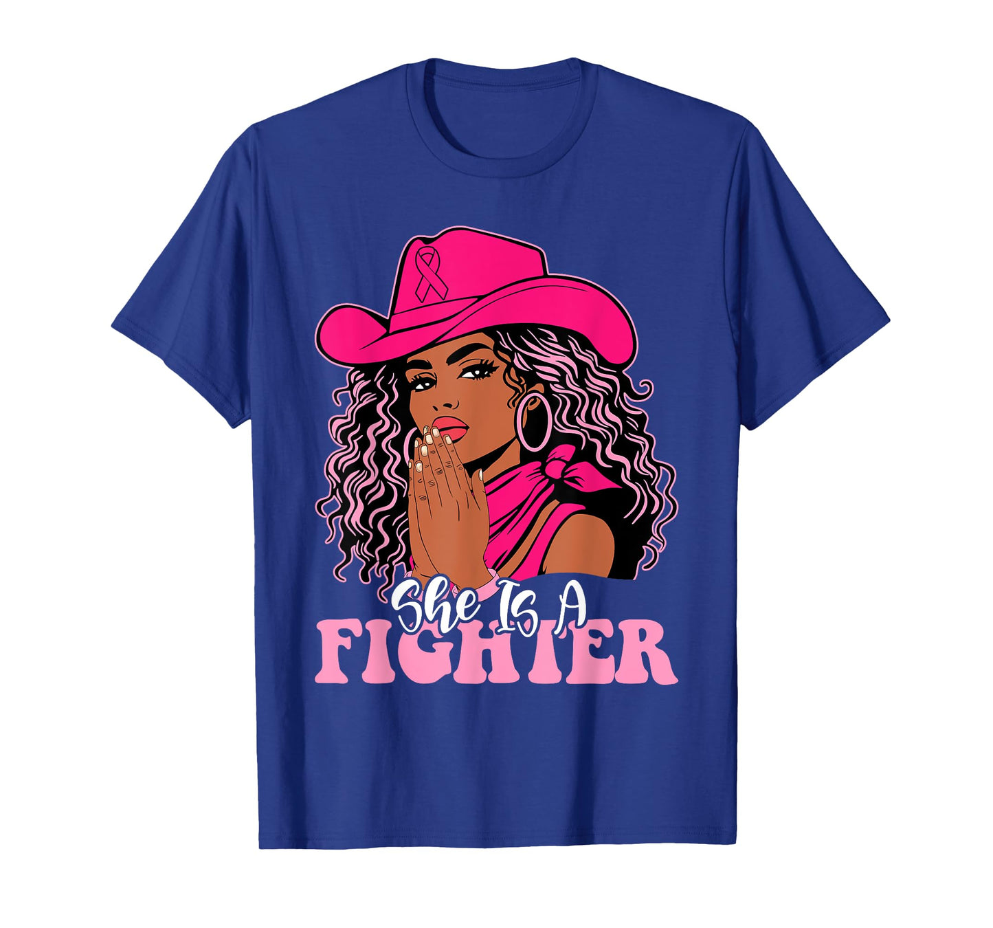 She is a Fighter Praying Black Cowgirl Afro Breast Cancer T-Shirt