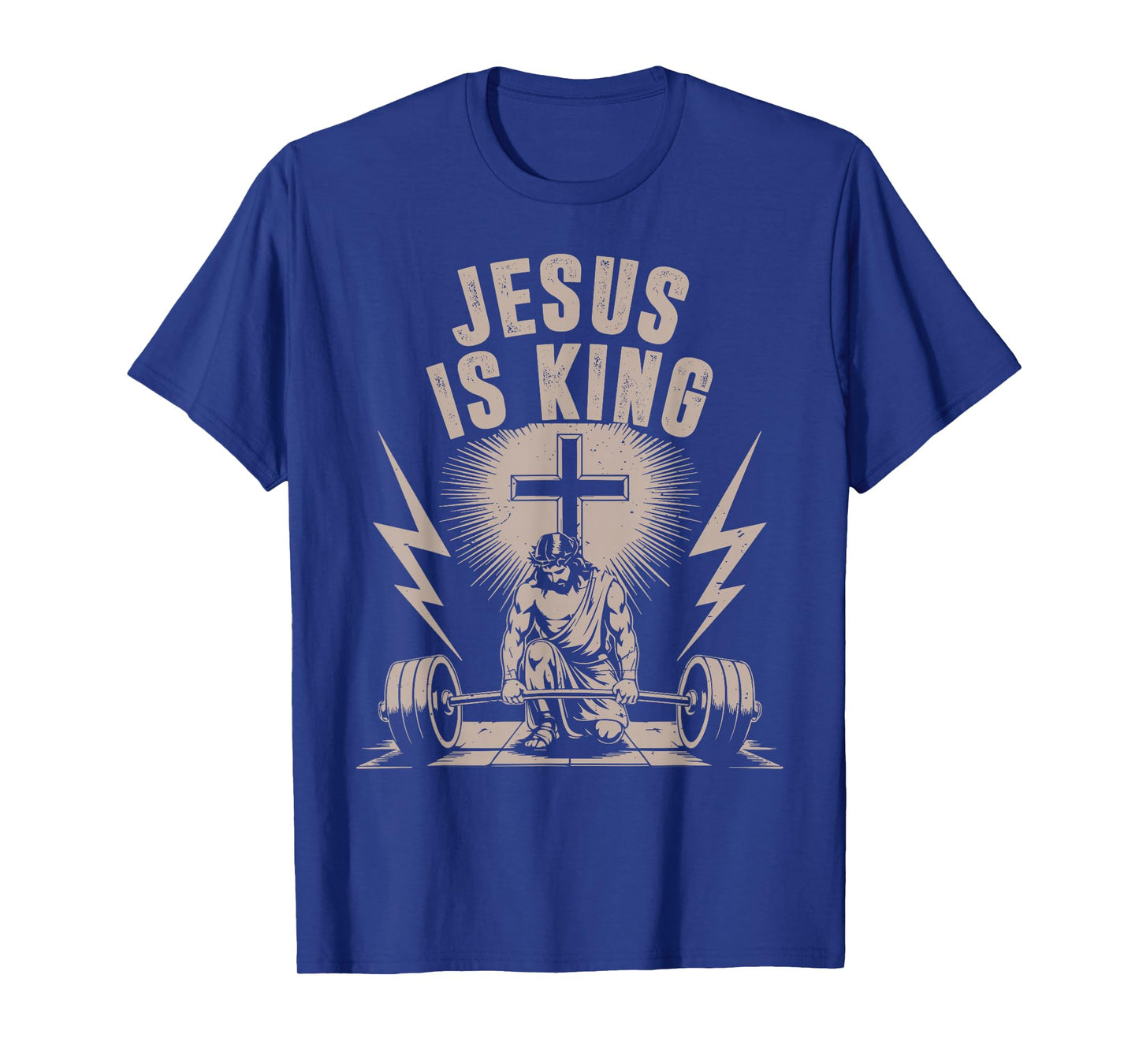 Jesus is King Barbell Cross Funny Christian Workout Gym Men T-Shirt