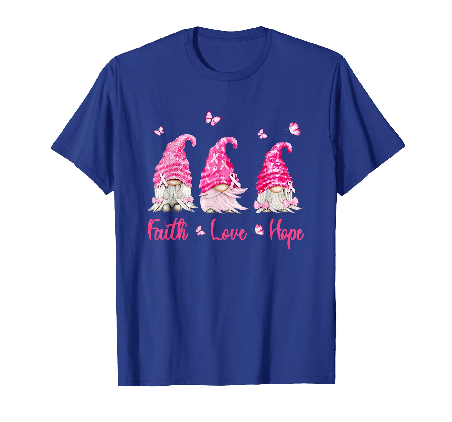 Faith Hope Love Gnome Breast Cancer Awareness Pink Ribbon T-Shirt
