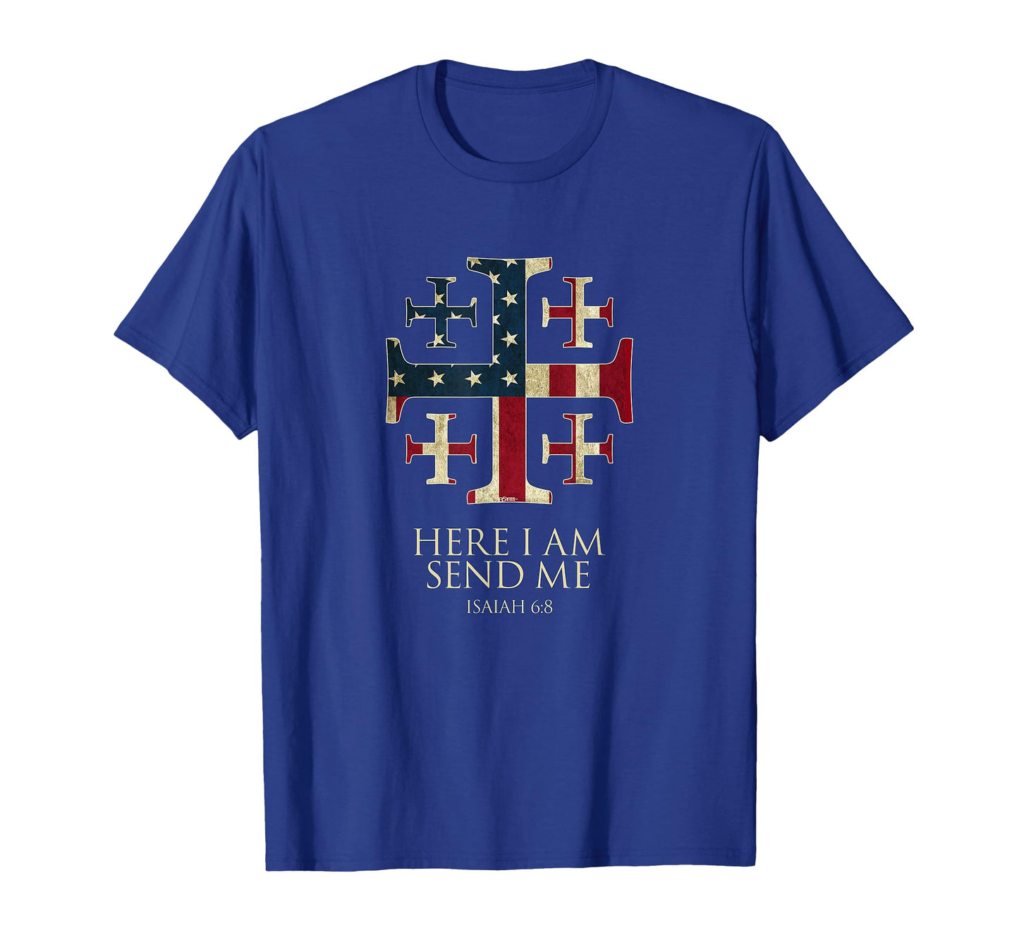 Here I Am Send Me Isaiah 6:8 Christian USA Flag Cross T-Shirt