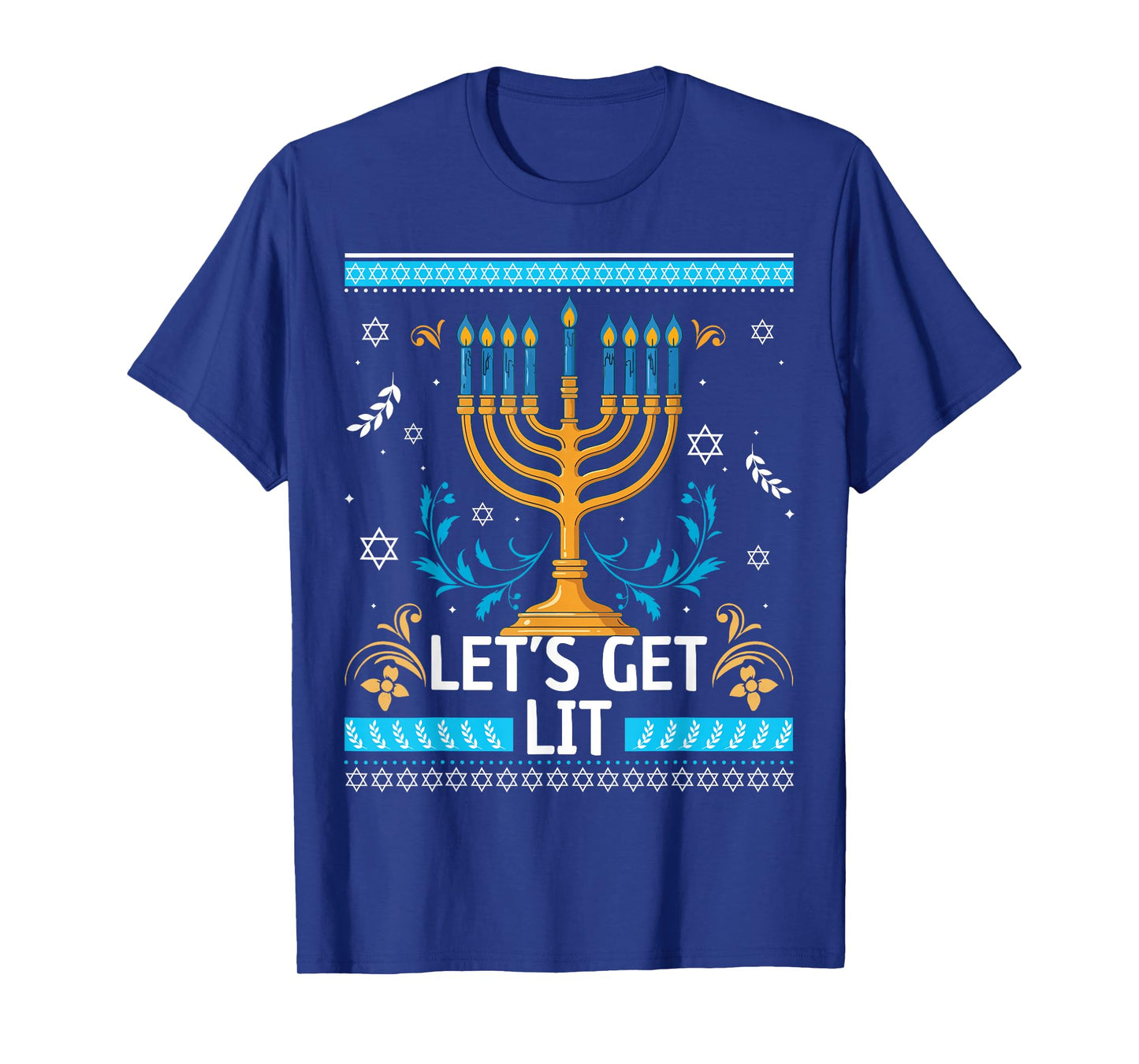Let's Get Lit Happy Hanukkah Menorah Ugly Christmas T-Shirt