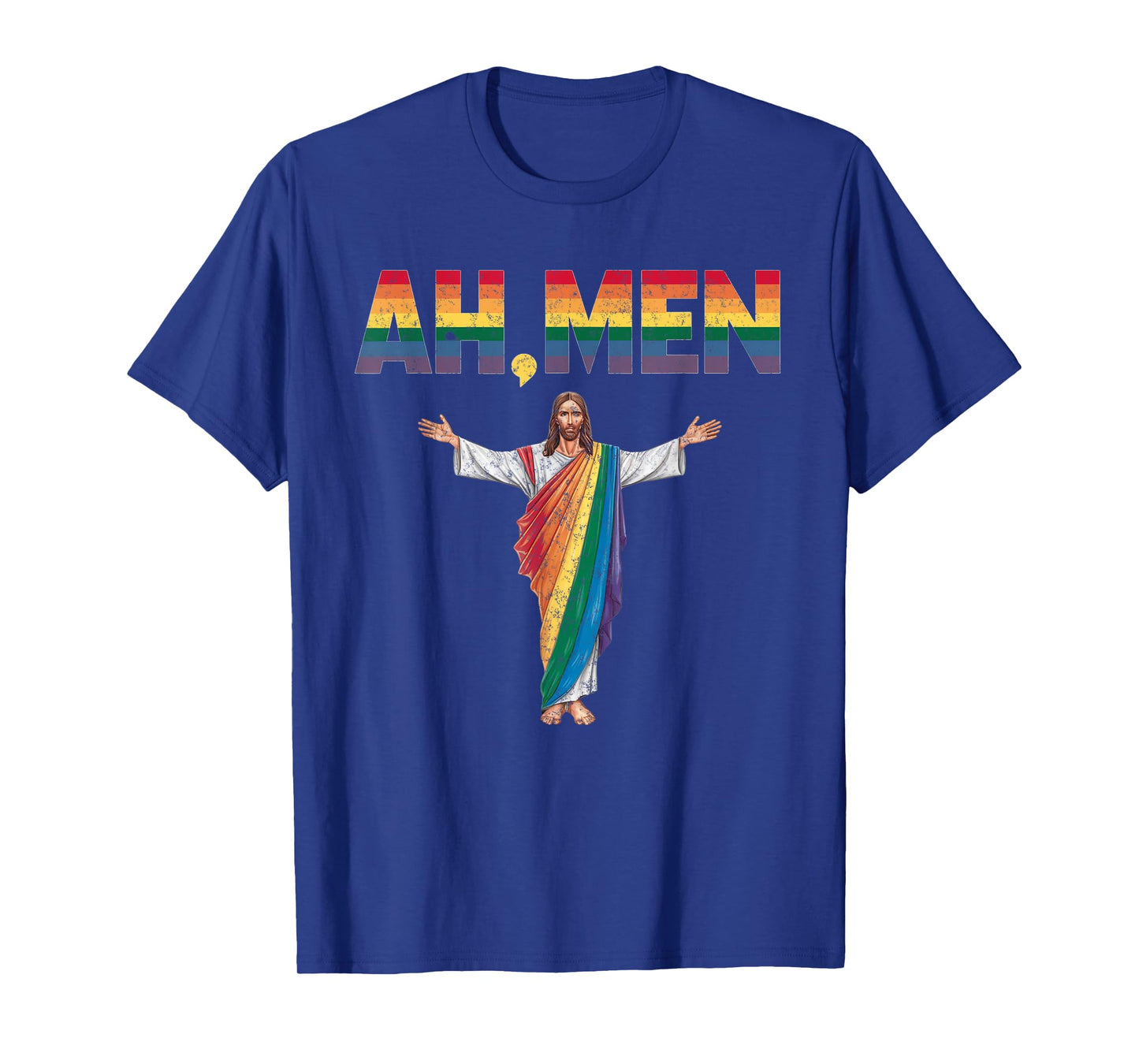 Ah-Men Funny Gay Pride Rainbow Jesus Graphic T-Shirt