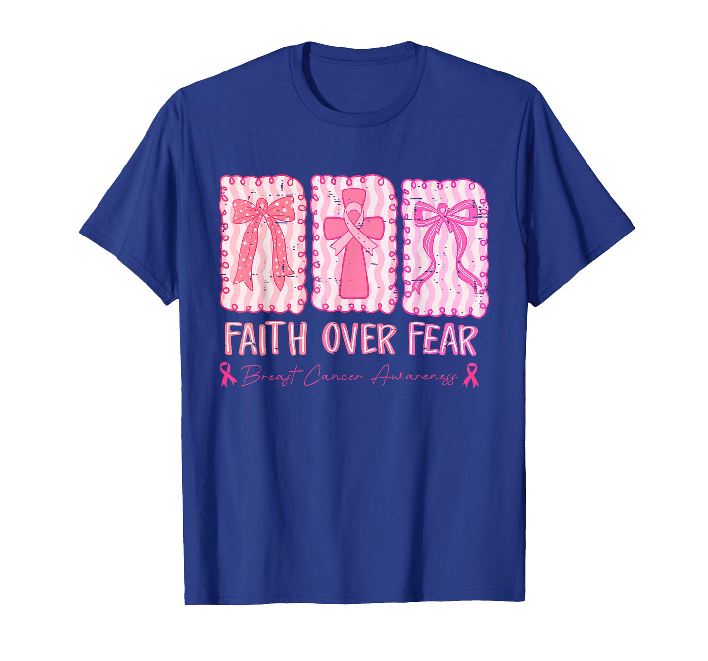 Retro Faith Over Fear Breast Cancer Awareness Pink Ribbon T-Shirt